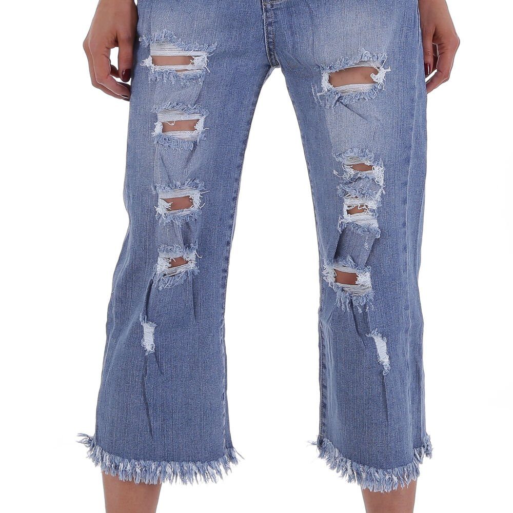 Bootcut Jeans Bootcut-Jeans Stretch in Ital-Design Elegant Destroyed-Look Damen Blau