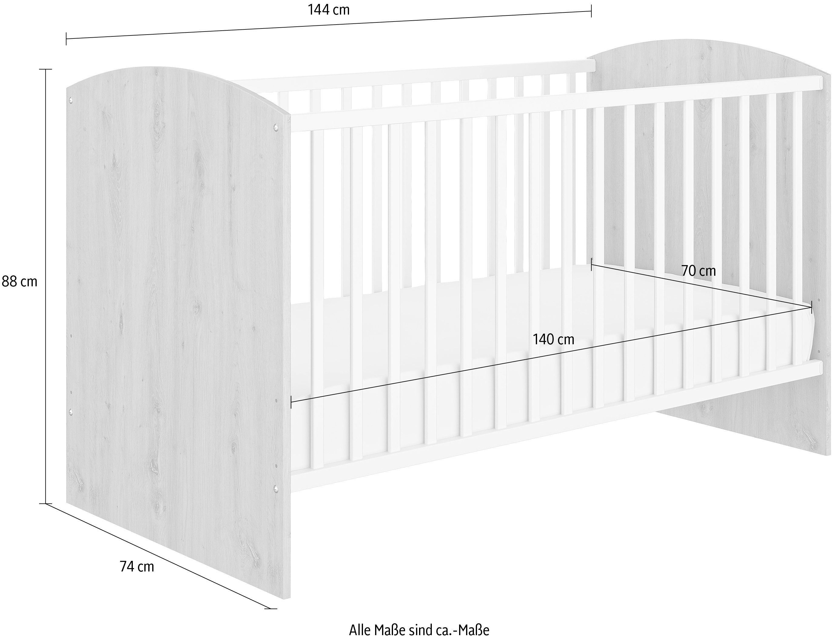 Galipette Babybett ARTHUR, Babybett 70x140 mit Lattenrost, in zwei Höhen verstellbar