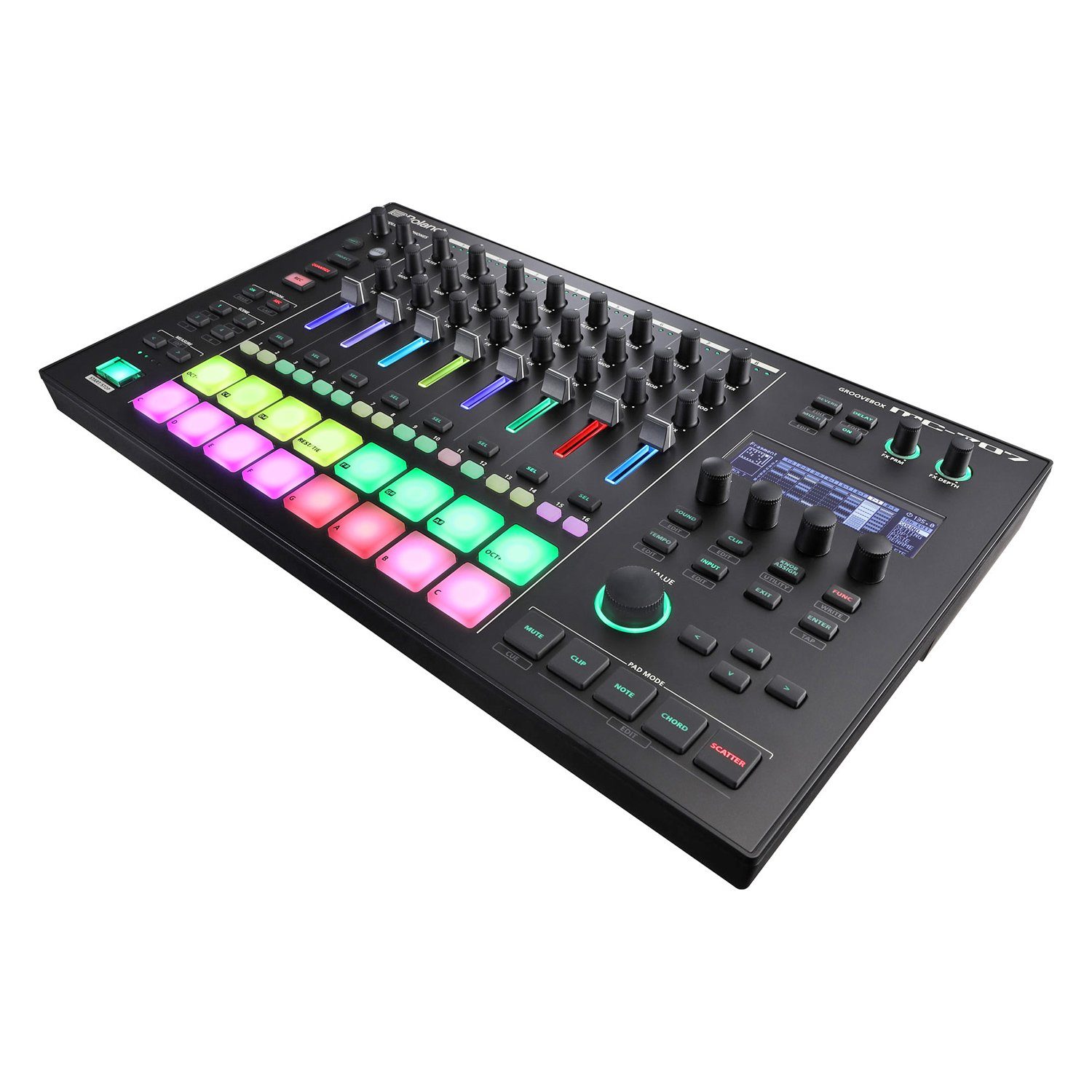 Roland Audio DJ Controller Roland MC-707 Groovebox DJ Mischpult mit Kopfhörer, 8 Spur-Sequenzer