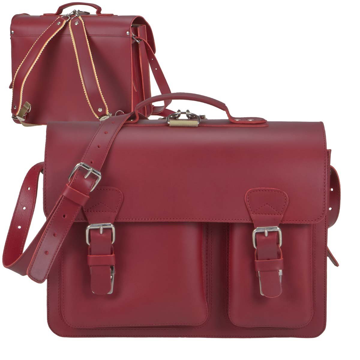 Ruitertassen Aktentasche "Classic Satchel" Damen Herren 40x30cm mit 2 Fächern, 40 cm Lehrertasche mit 2 Fächern, auch als Rucksack zu tragen, Leder