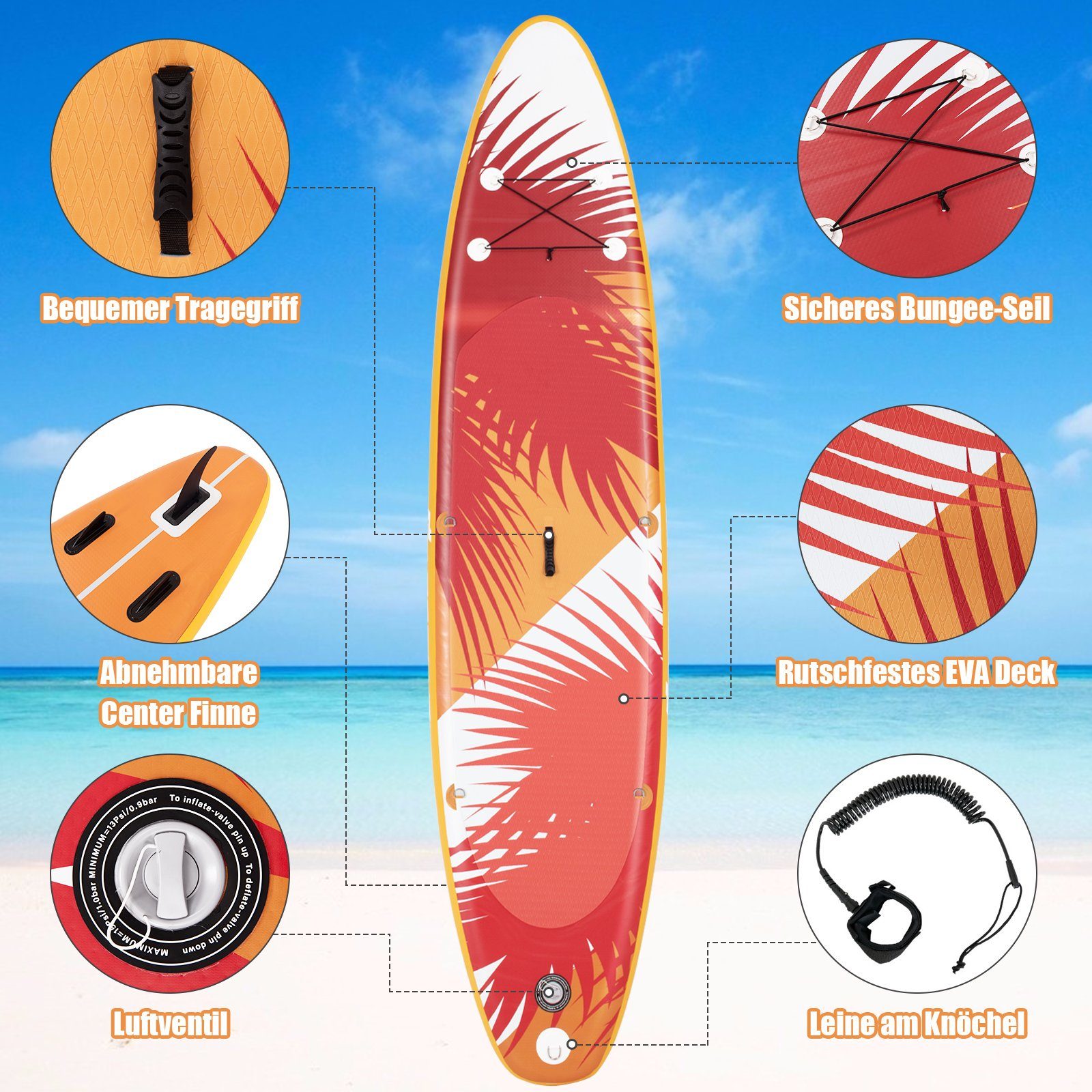 COSTWAY SUP-Board Board, 150kg bis Sitz, Paddling Stand orange Up mit