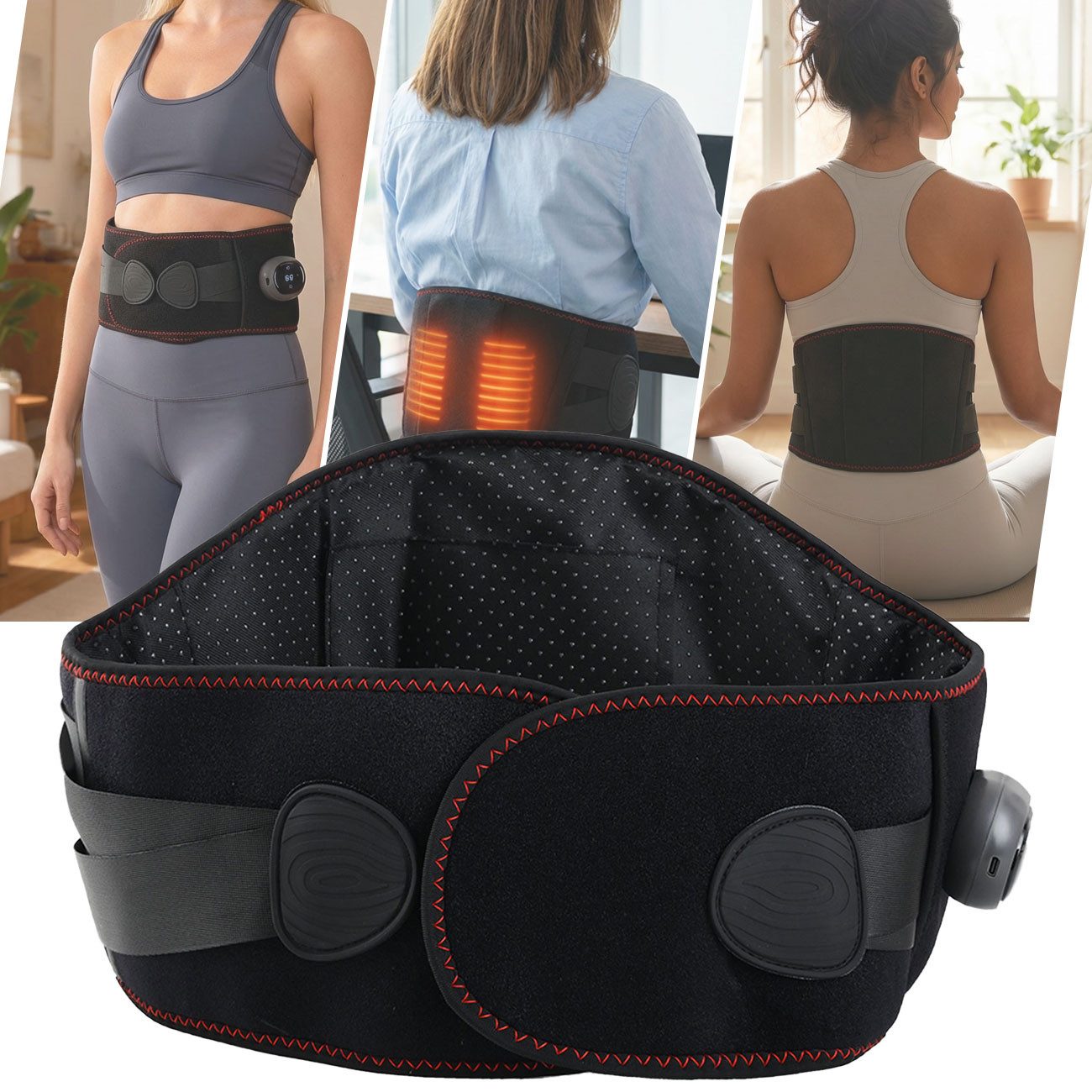 shop'n smile ideoon Wärmegürtel Beheizbar Rücken Wärme- & Massagegürtel kabellos Akku Heizgürtel 152cm, 5 Heizstufen, 3 Massage-Modi, USB-C Akku & Abschaltautomatik