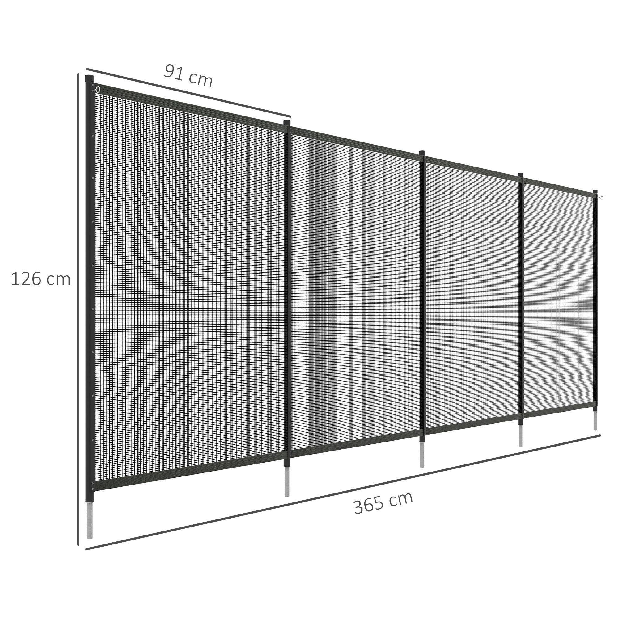 Outsunny Gartenzaun 93 x 150 cm Teichzaun, (Steckzaun, 4-St., Poolzaun), für Terrasse, Balkon, Mesh, Schwarz