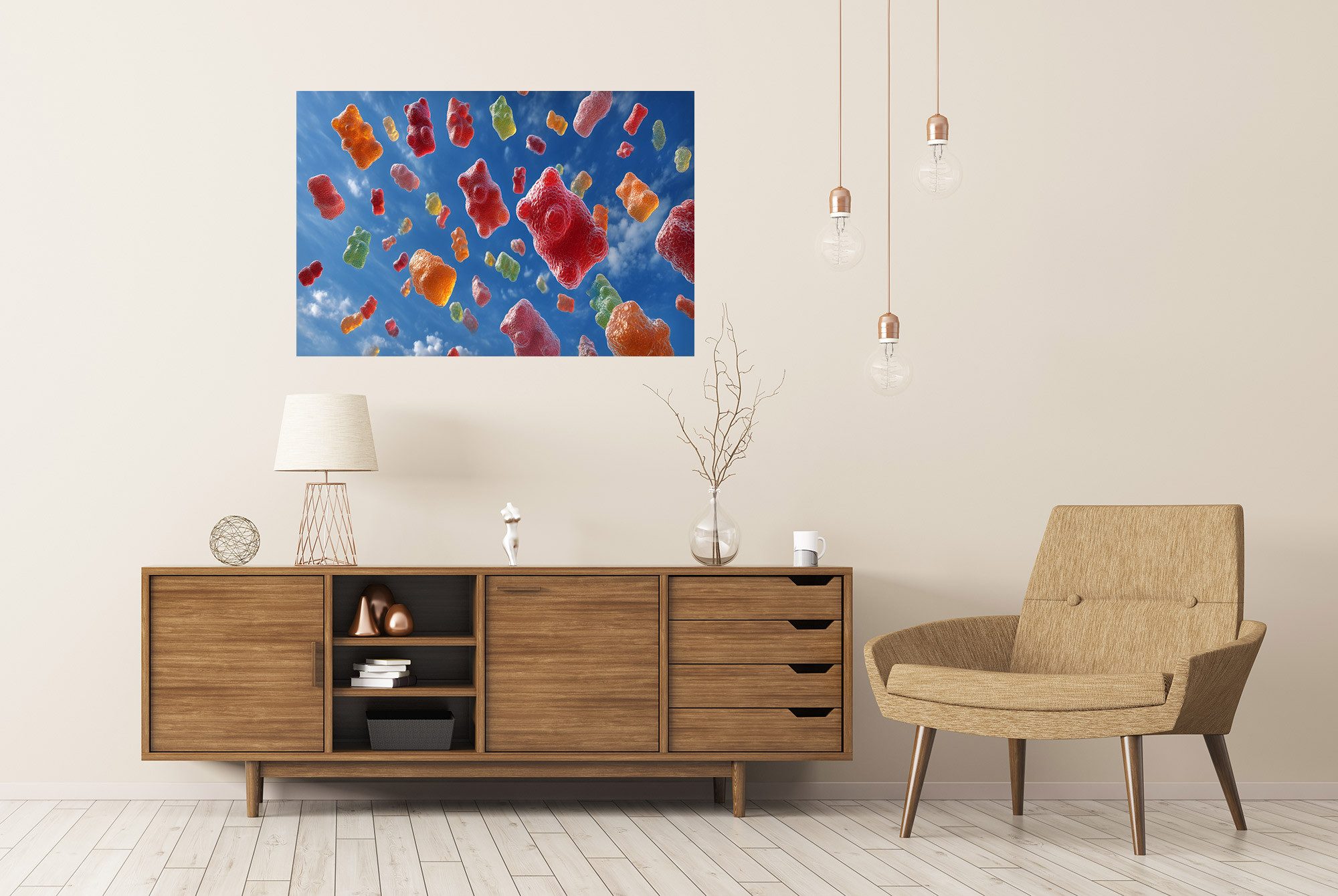 islandburner Poster Bunte Gummibärchen im Himmel - für Kinderzimmer - Standard