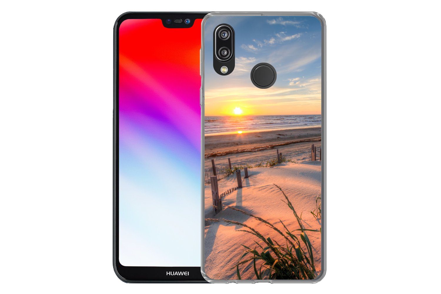 MuchoWow Handyhülle für Huawei P20 Lite (2020) Strand - Meer - Düne - Sonnenuntergang - La, Handy Case, Silikon, Bumper Case Dünn