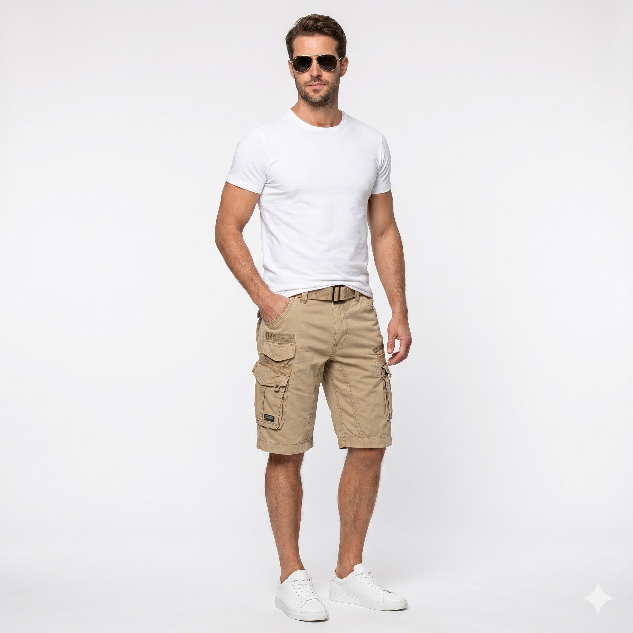 Geographical Norway Cargoshorts Herren – Kurze Hose aus Baumwolle, Regular Fit (Packung, 1-tlg) Bermuda Shorts mit Gürtel & Cargotaschen, Größe S–5XL