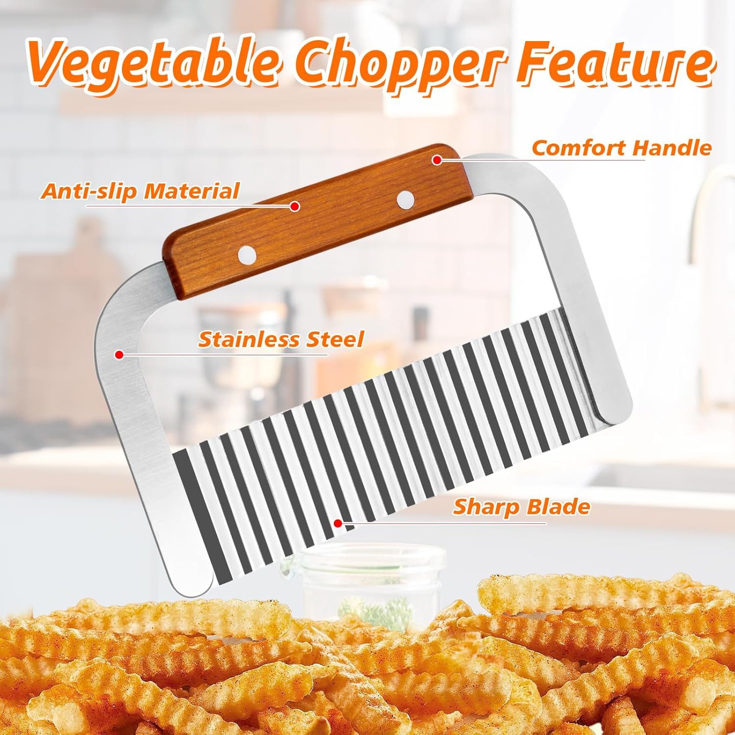 FELIXLEO Obstschneider 2er Set Wellenmesser Edelstahl Pommes Frites Kartoffelschneider, (1-tlg) – Bild 2 von 5