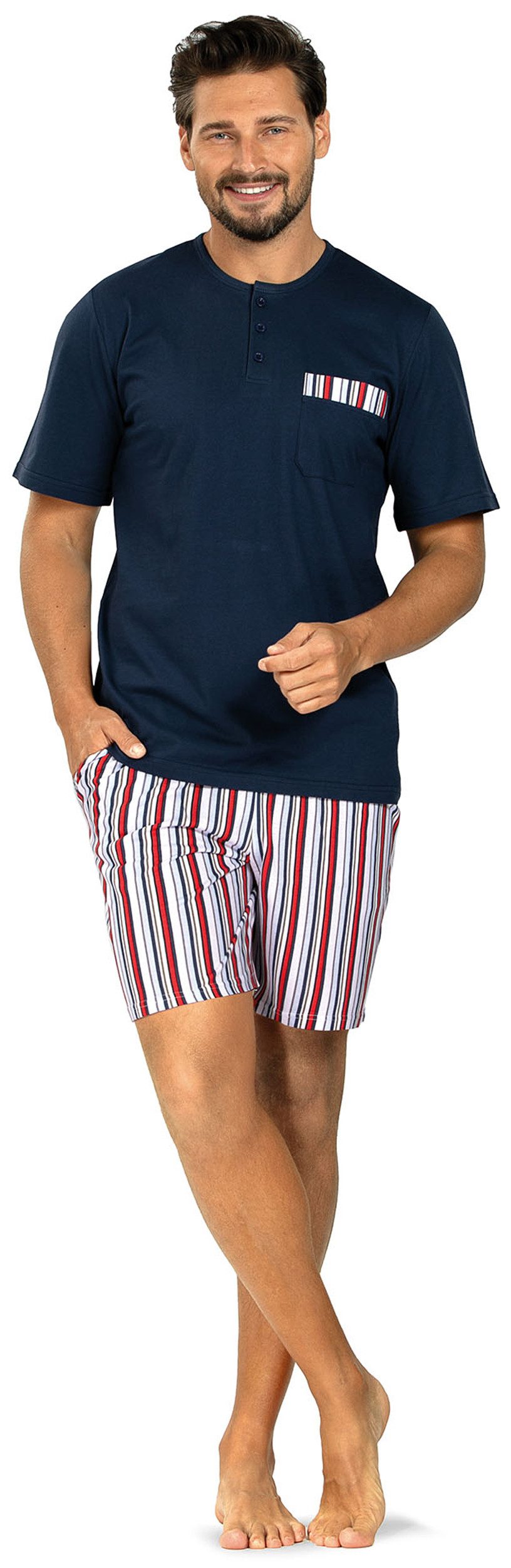 Comte Shorty Lunar Lounge (Set, 2 tlg., 2-teilig) Herren Pyjama kurz Shorty Kurzarm Baumwolle geknöpft auch große Größen