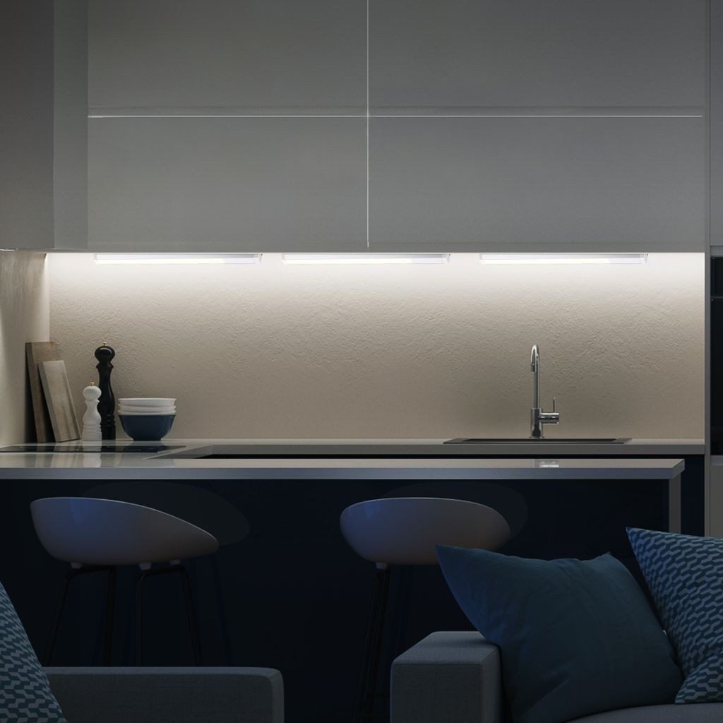 B.K.Licht LED Unterbauleuchte mit Schalter 57x4,9 cm Küche 230V weiß-silber, LED fest integriert, 2700K - Extra-Warmweiß, 3000K Schranklicht flach 10W 1100lm Al – Bild 5 von 5