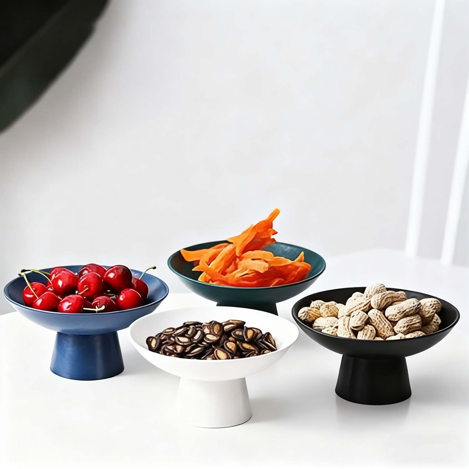 trends for living Obstschale 4stucke Obstschale Keramik Obstteller Snackschale mit Fuß Obst Tablett, (4-tlg)