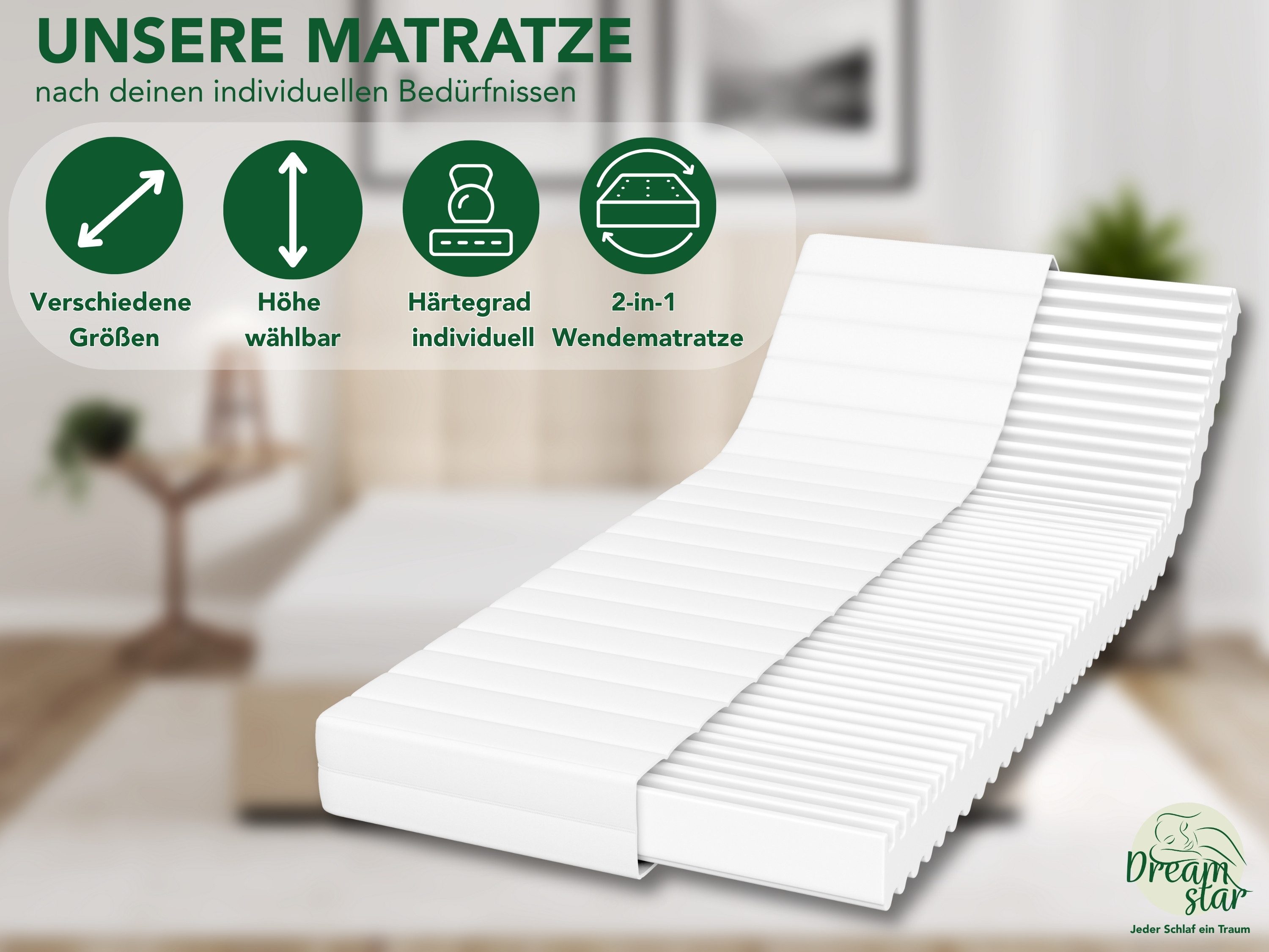 Kaltschaummatratze Simple Flex, 7-Zonen Wendematratze mit zwei Liegeseiten (H2/H3), Dreamstar, ergonomisch & atmungsaktiv - für jede Schlafposition