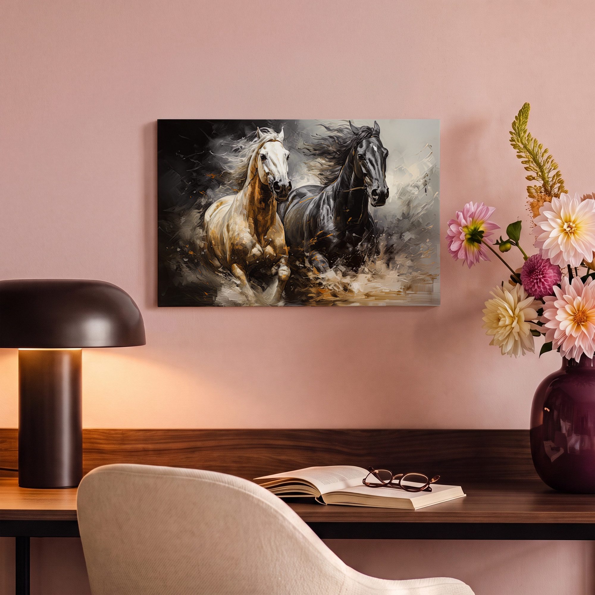 OneMillionCanvasses® Leinwandbild Pferde - Schwarz - Weiß - Tiere, Fotodruck (1 St), Leinwand Canvas Wandbild, Wanddekoration 20x30 cm – Bild 4 von 5