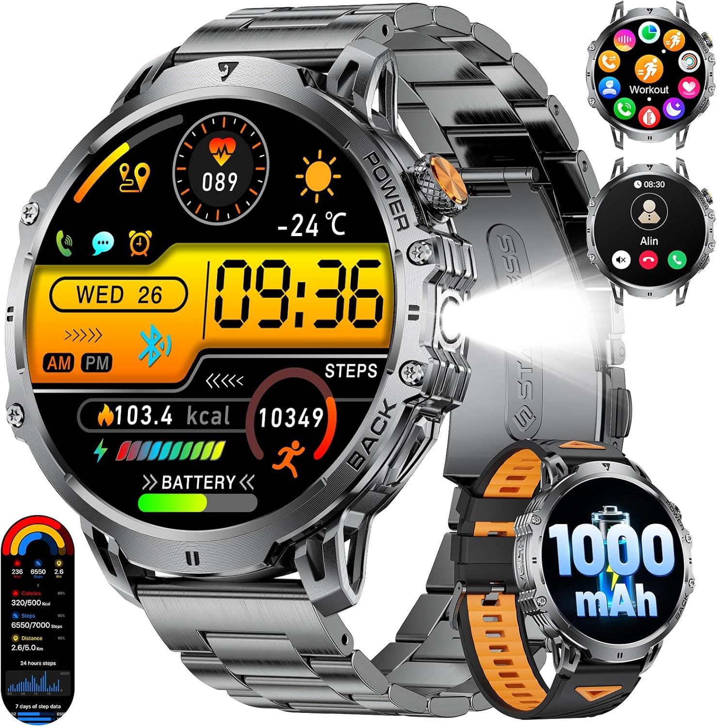 BENYAR EF13-J Smartwatch (4,7 cm, Android ios), Smartwatch EF13 mit 1,85 Zoll HD Display, 1000mAh Akku, 100 Sportmodi