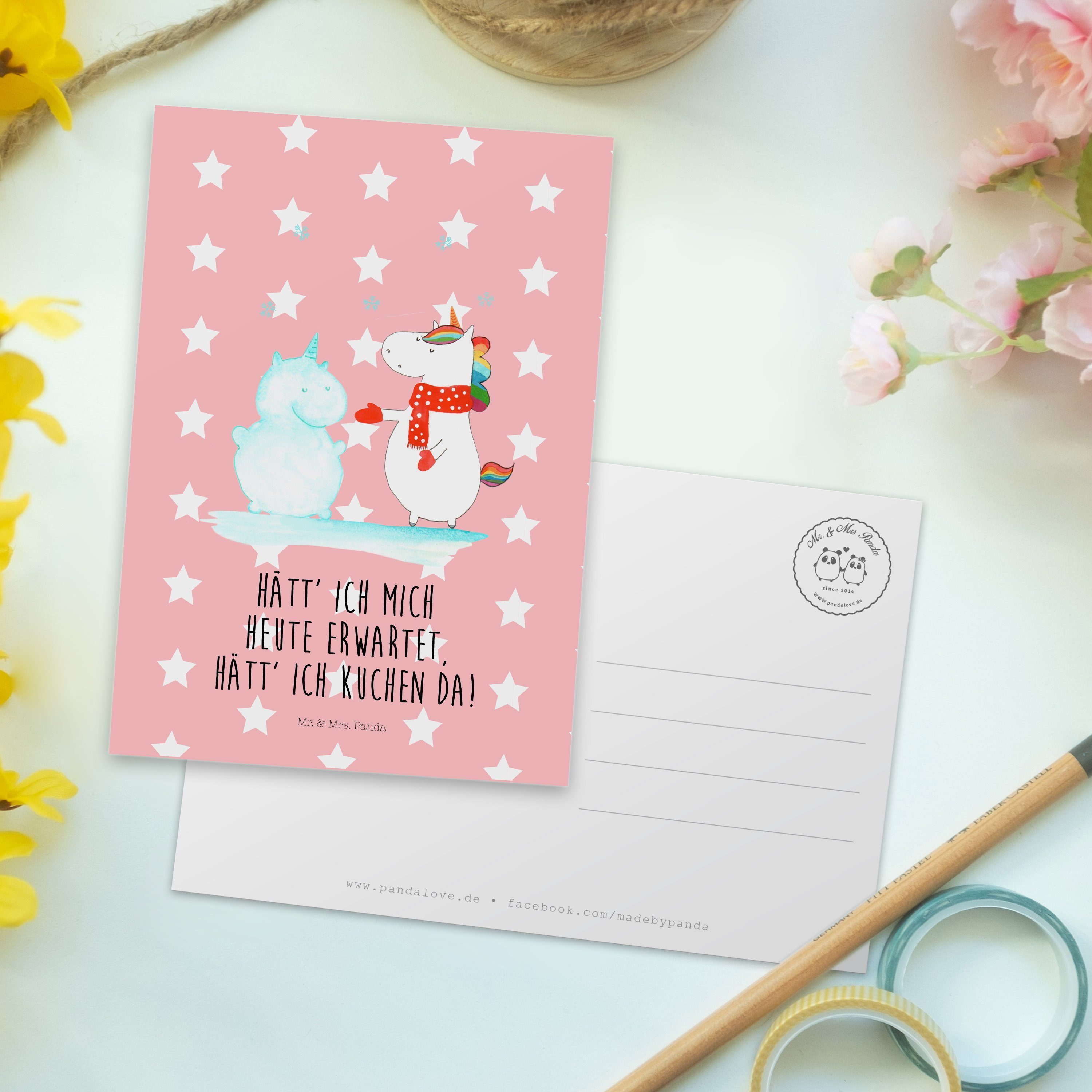 Einhorn Rot - Mr. Mrs. Pastell & Einladung Postkarte Geschenk, - Ansichtskarte, Schneemann Panda
