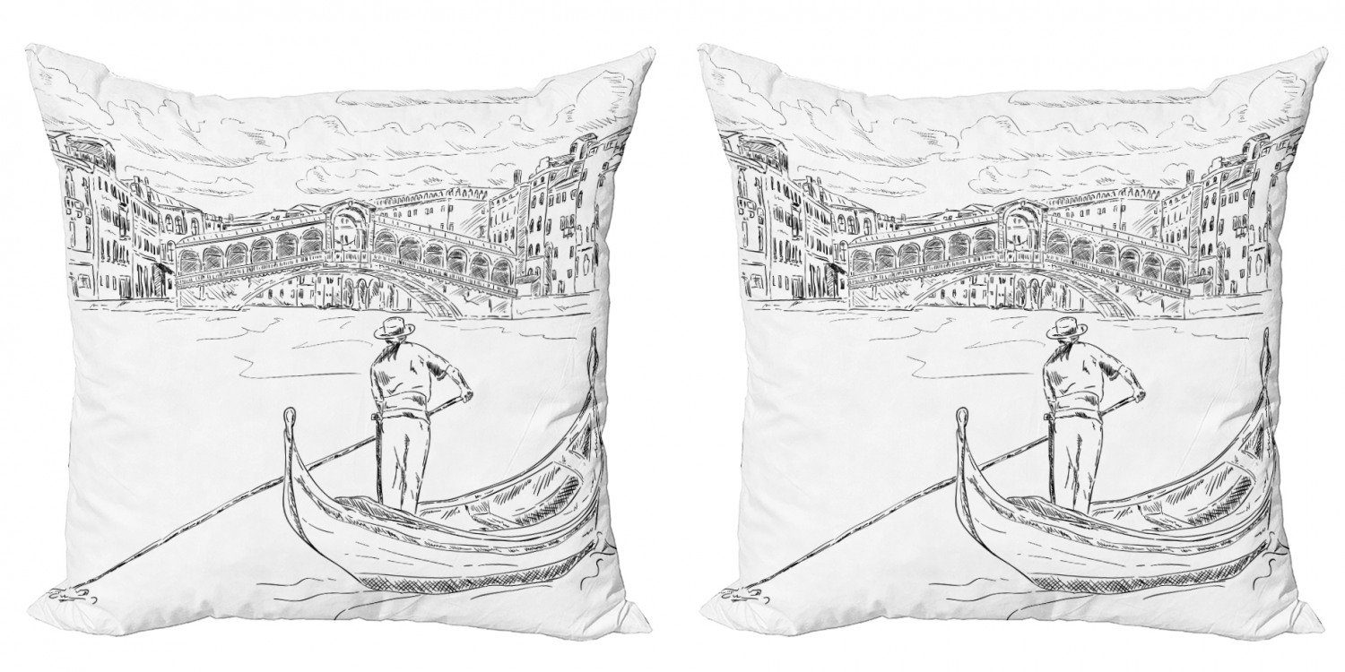 Kissenbezüge Modern Accent Doppelseitiger Digitaldruck, Abakuhaus (2 Stück), Venedig Rialto-Brücke Gondel | Kissenbezüge
