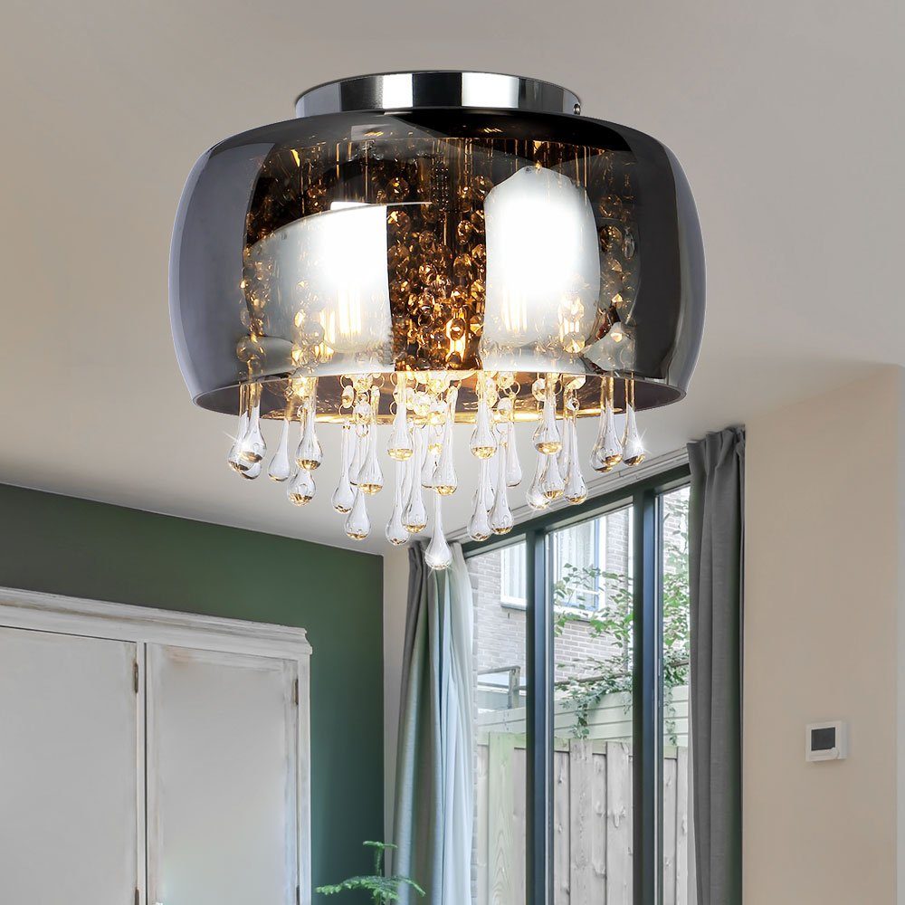 Design LED Decken Lampe Kristall-Behang Leuchte Chrom Beleuchtung Ess Zimmer 