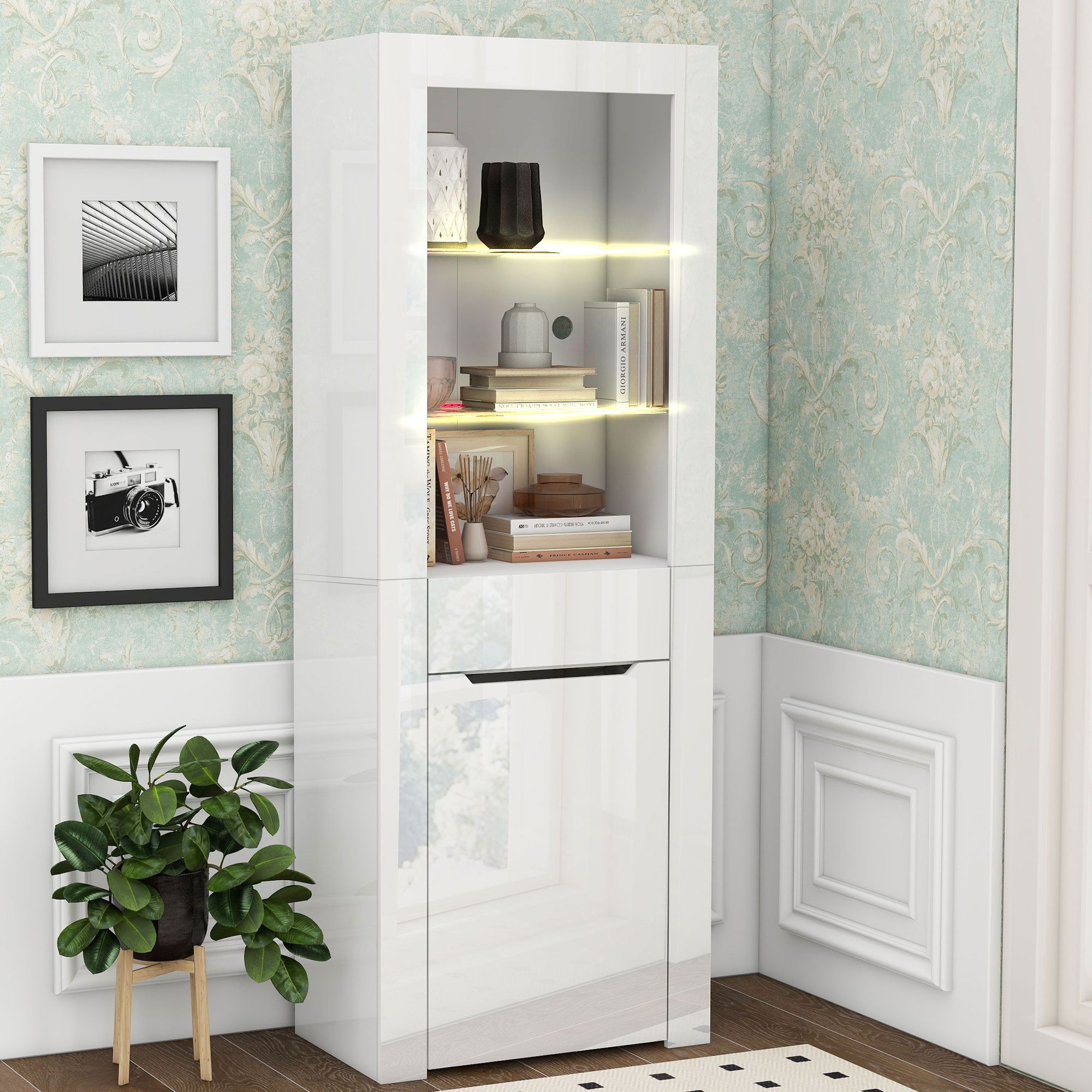 STILVORA Vitrine mit Glasboden,Aufbewahrungsschrank Standvitrine mit LED-Be günstig online kaufen