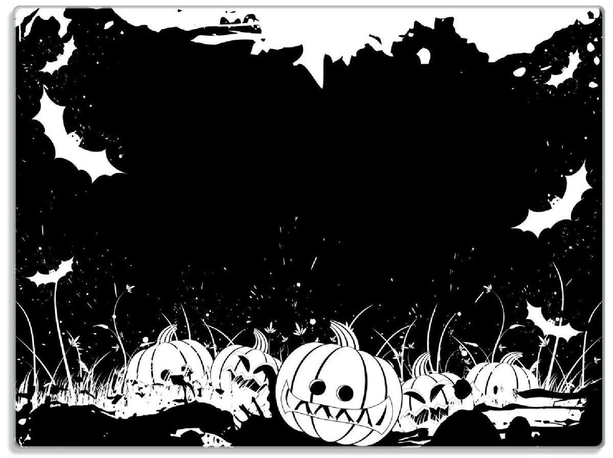 Wallario Schneidebrett Halloween - Kürbisse und Fledermäuse in schwarz-weiß, Comic Stil, ESG-Sicherheitsglas, (inkl. rutschfester Gummifüße 4mm, 1-St), 30x40cm