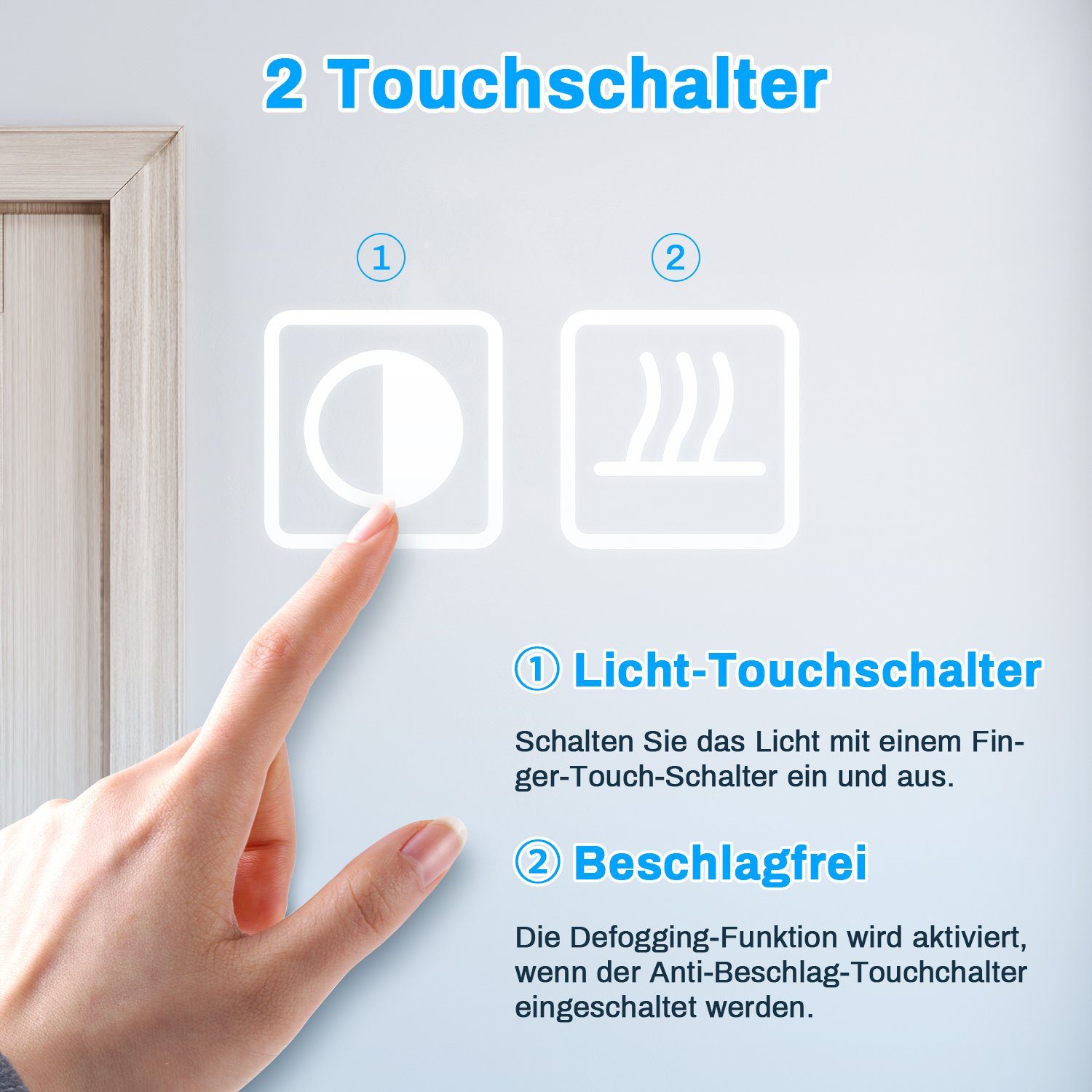 Edelstahl Spiegelschrank Touch-Schalter, Bad Beleuchtung Spiegelschrank LED Beschlagfrei, 60x70x13cm verstellbare mit Glasböden SONNI mit