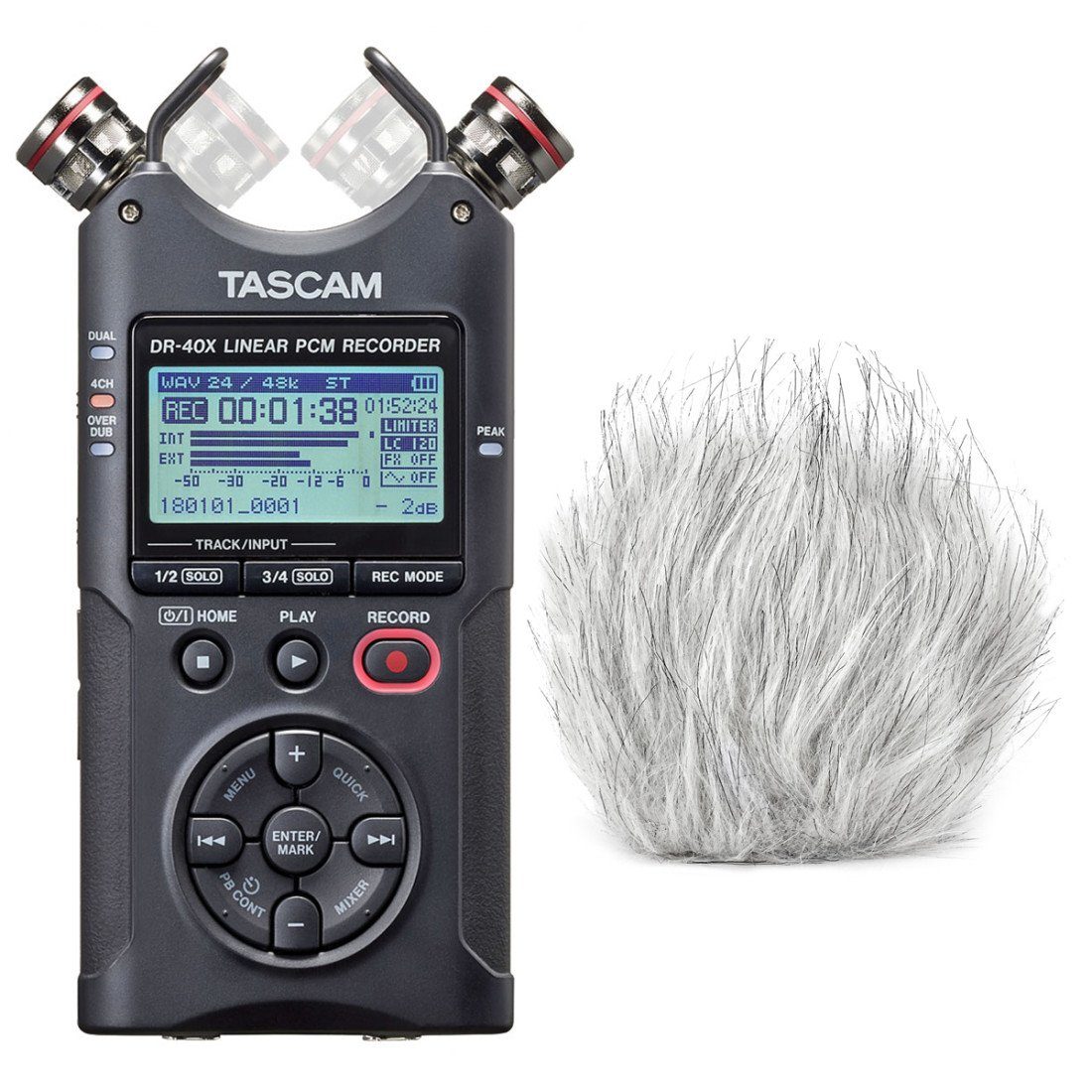 Tascam Tascam DR-40X Audio-Recorder mit Fell- Windschutz Digitales Aufnahmegerät (Recorder)
