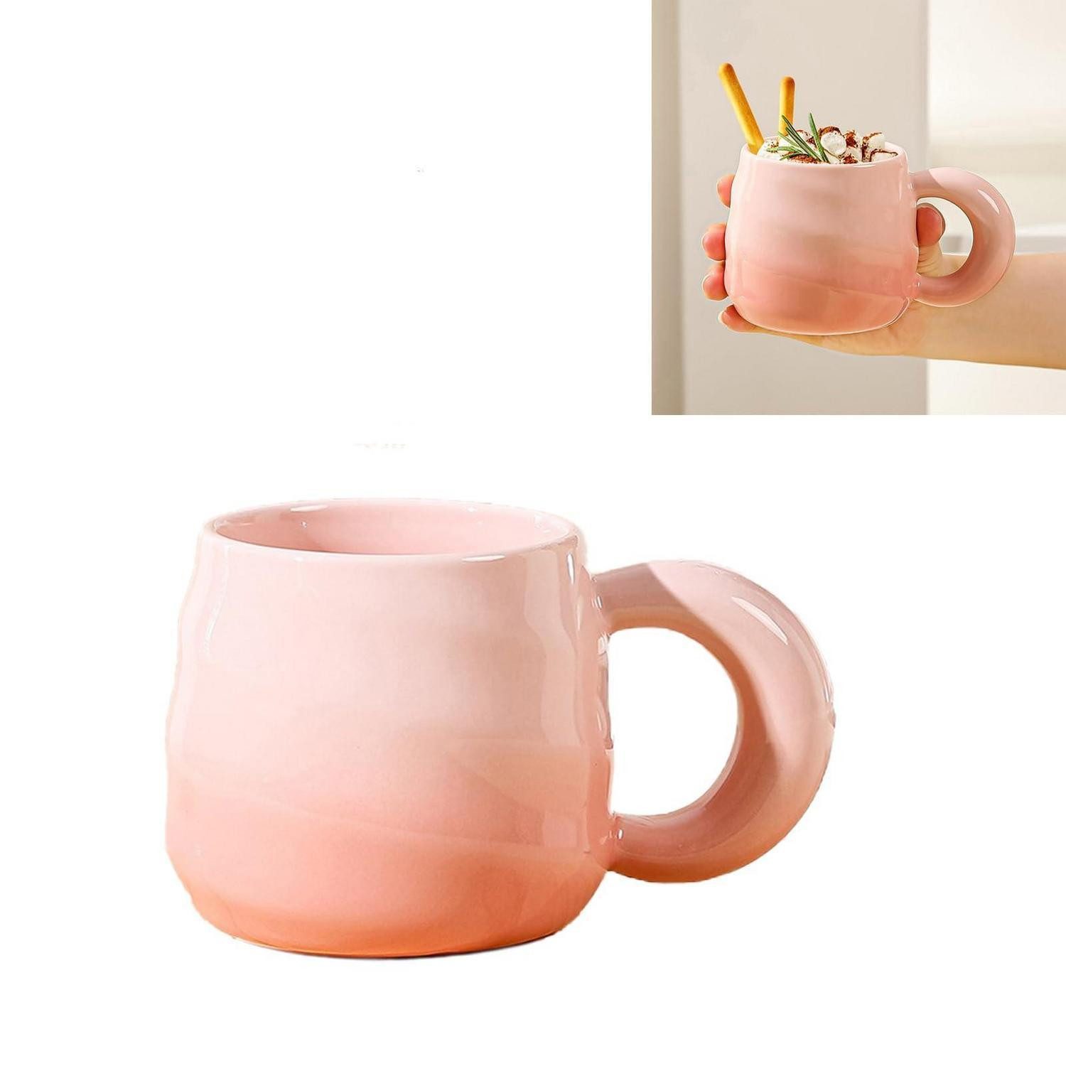 LuxusKollektion Cappuccinotasse Kaffeetasse 400ml sanfter Farbverlauf Rosa, Keramik