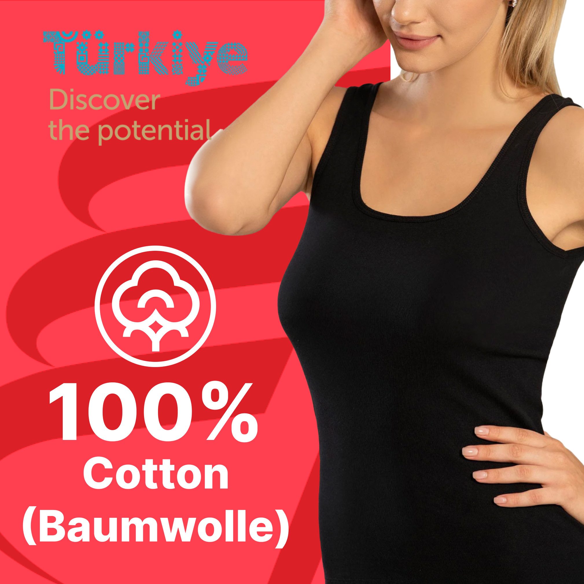 erdem iç giyim Tanktop Damen Tanktop, Ärmelos, Baumwolle, Sommer-Basic, S-5XL, Weiß/Schwarz/N