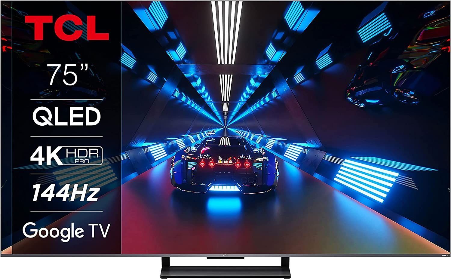 TCL 75C731X2 QLED-Fernseher (189 2.1, 4K Metallgehäuse, cm/75 Smart- 4K HDR Ultra HDMI Dolby ONKYO-Sound) HD, TV, Zoll, TV, Google Atmos, Pro