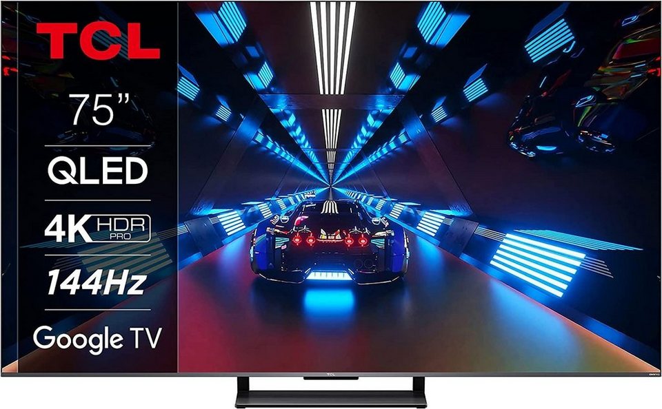 TCL 75C731X2 QLED-Fernseher (189 cm/75 Zoll, 4K Ultra HD, Google TV, Smart- TV, 4K HDR Pro, Dolby Atmos, HDMI 2.1, Metallgehäuse, ONKYO-Sound)