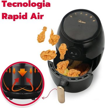 ARDES Heißluftfritteuse 2 Liter Fassungsvermögen Air Fryer klein, 1000,00 W, mit Digitalanzeige und 60-Minuten-Timer Höchsttemperatur 200 °C