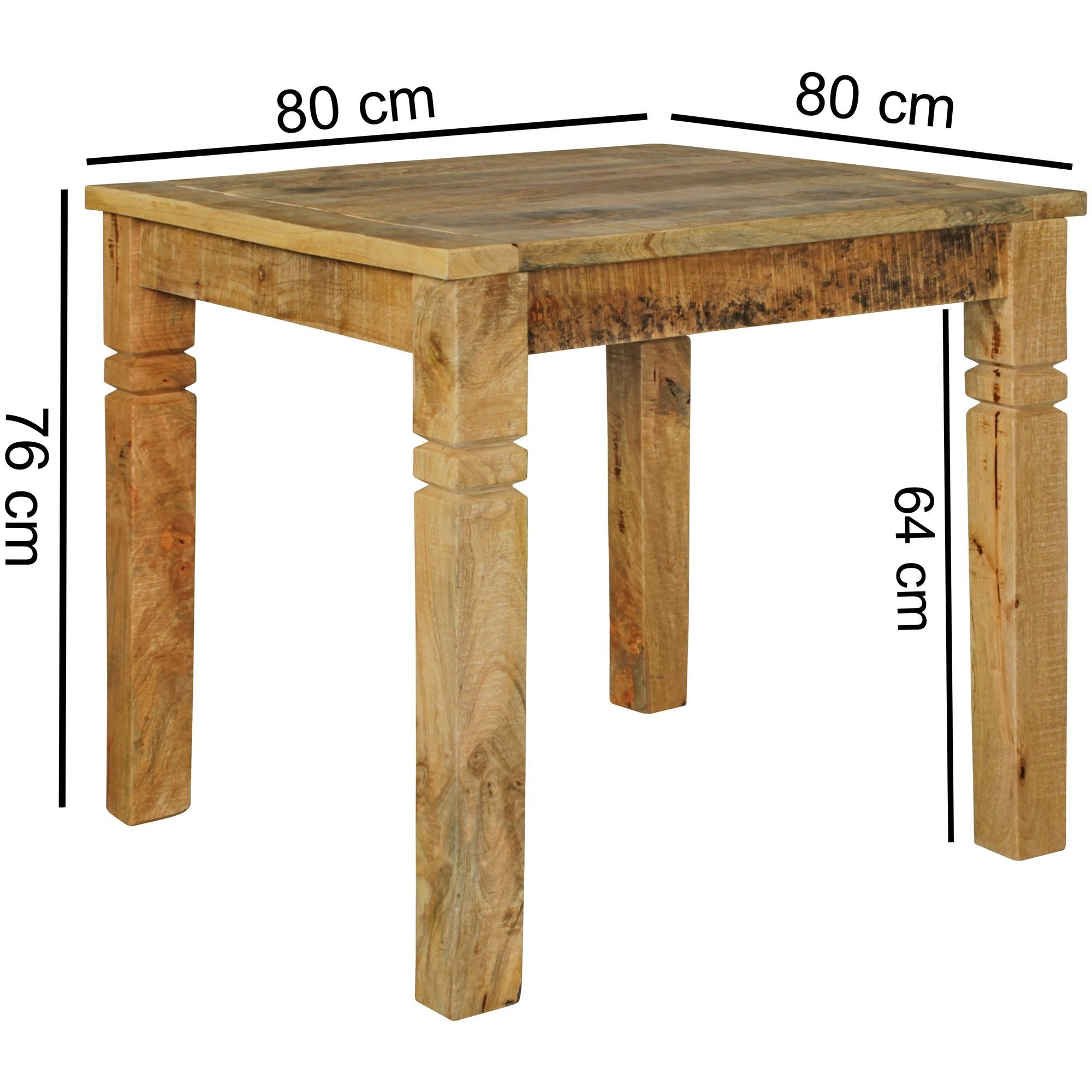 FINEBUY Esstisch FB45593 Esstisch quadratisch 80 Massivholz Esszimmertisch rustikal (80x80x76 cm Mango Massivholz Quadratisch Rustikal), Kleiner Esszimmertisch, Küchentisch Holztisch