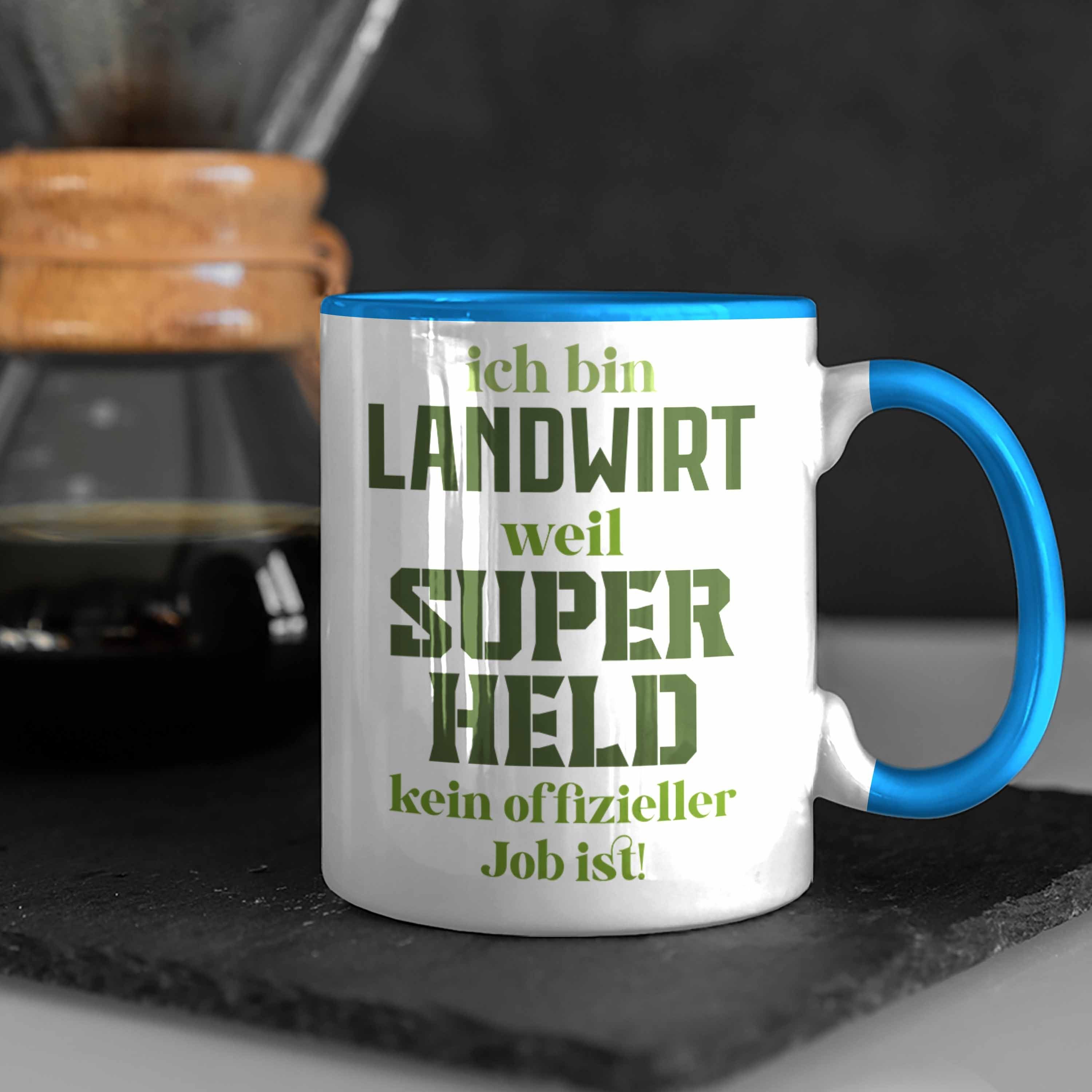 Kaffeetasse Geschenke Landwirt Tasse Männer Blau Traktor Superheld Trendation für Landwirtschaft - Spruch Trendation Geschenk Tasse