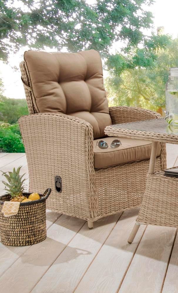 II, inkl. Auflagen MERANO Gartenlounge-Sessel Pearl Rückenlehne Shell stufenlos Polyrattan, Destiny verstellbar,