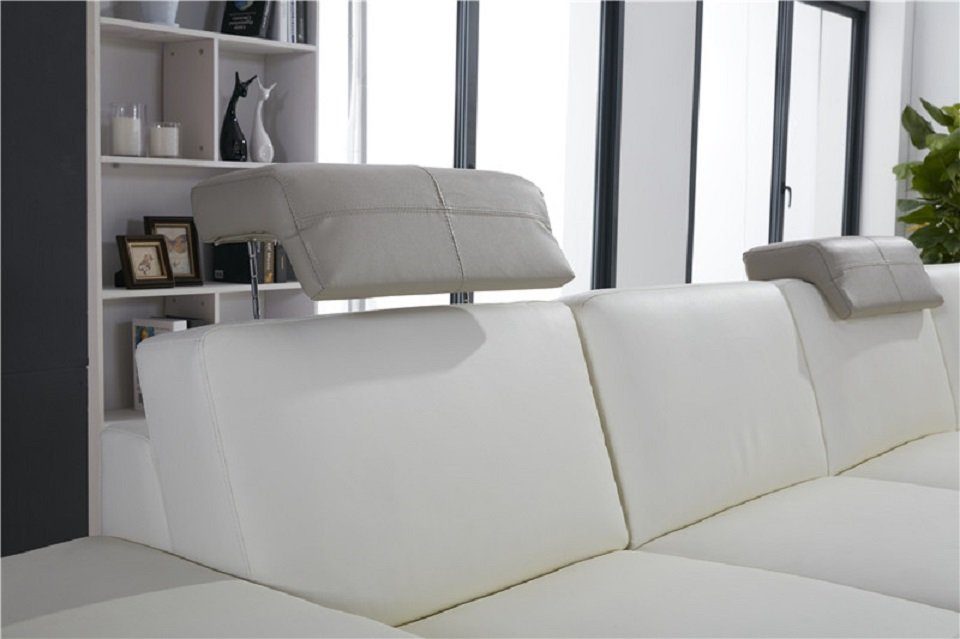 Luxus Ecksofa Leder Weiß/Grau JVmoebel Wohnlandschaft Polster Sofa U Couch Ecksofa Design Form