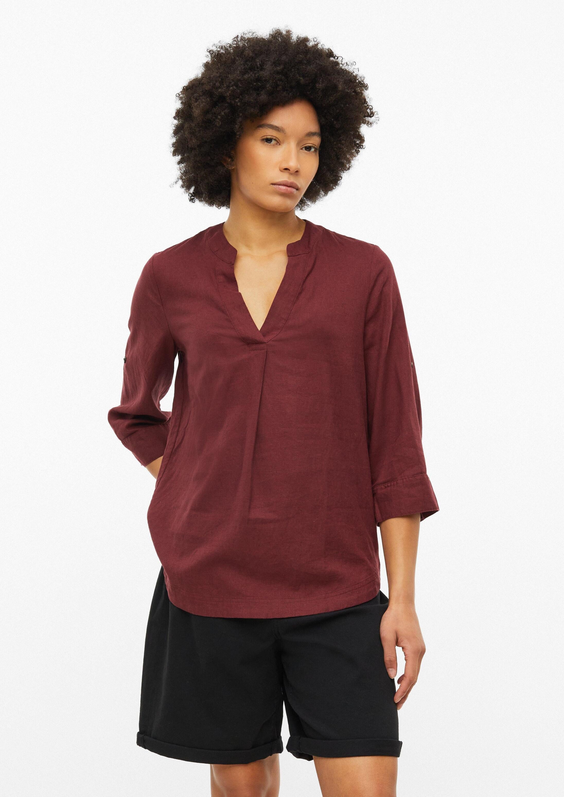s.Oliver Kurzarmbluse Bluse Leinenmix-Bluse mit Turn-up