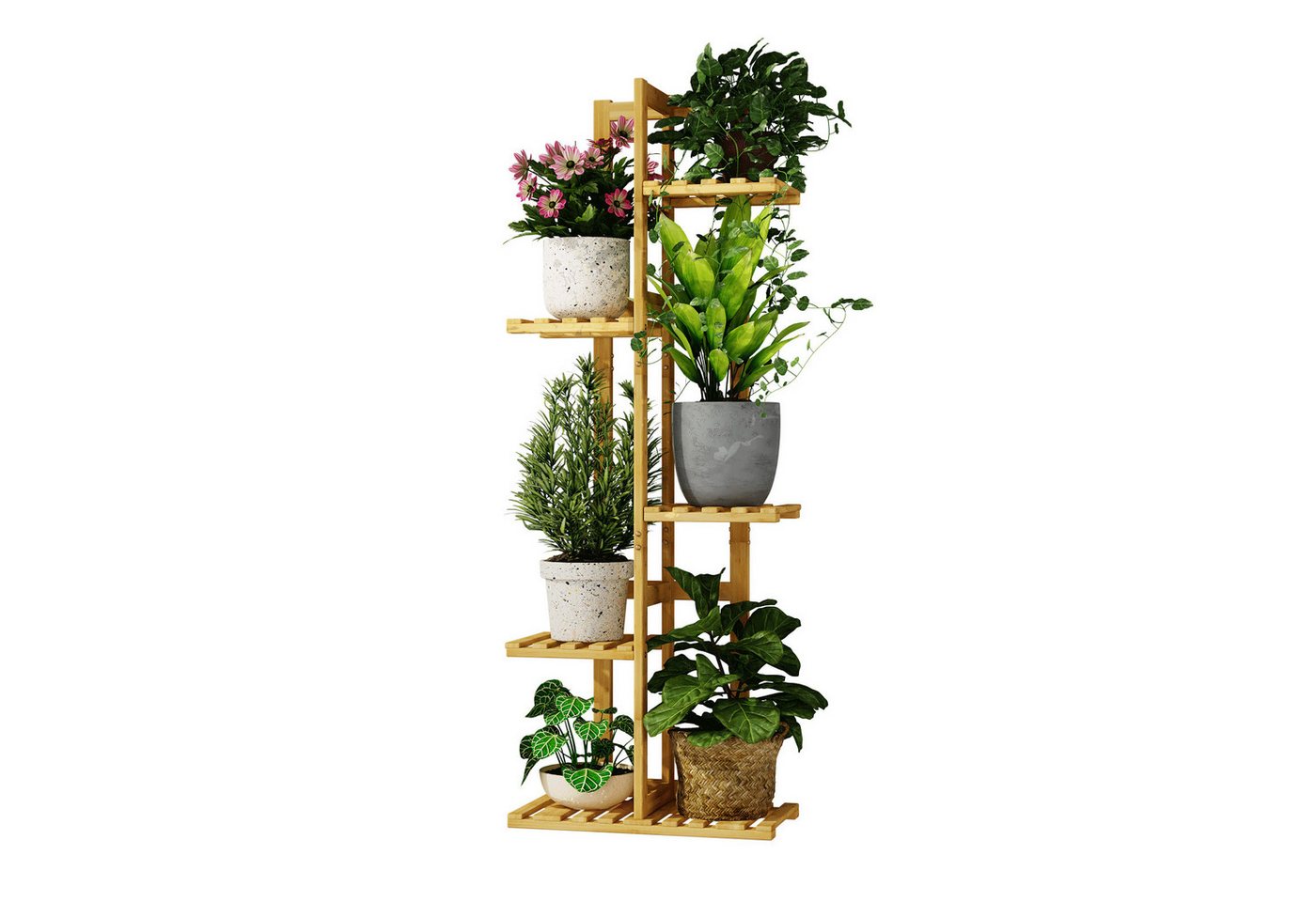 Bamworld Blumenständer 5-stöckig aus Bambus, Blumenregal, Pflanzenständer (1 St), Indoor Pflanzenregal für Terrasse, Garten, Balkon, Wohnzimmer