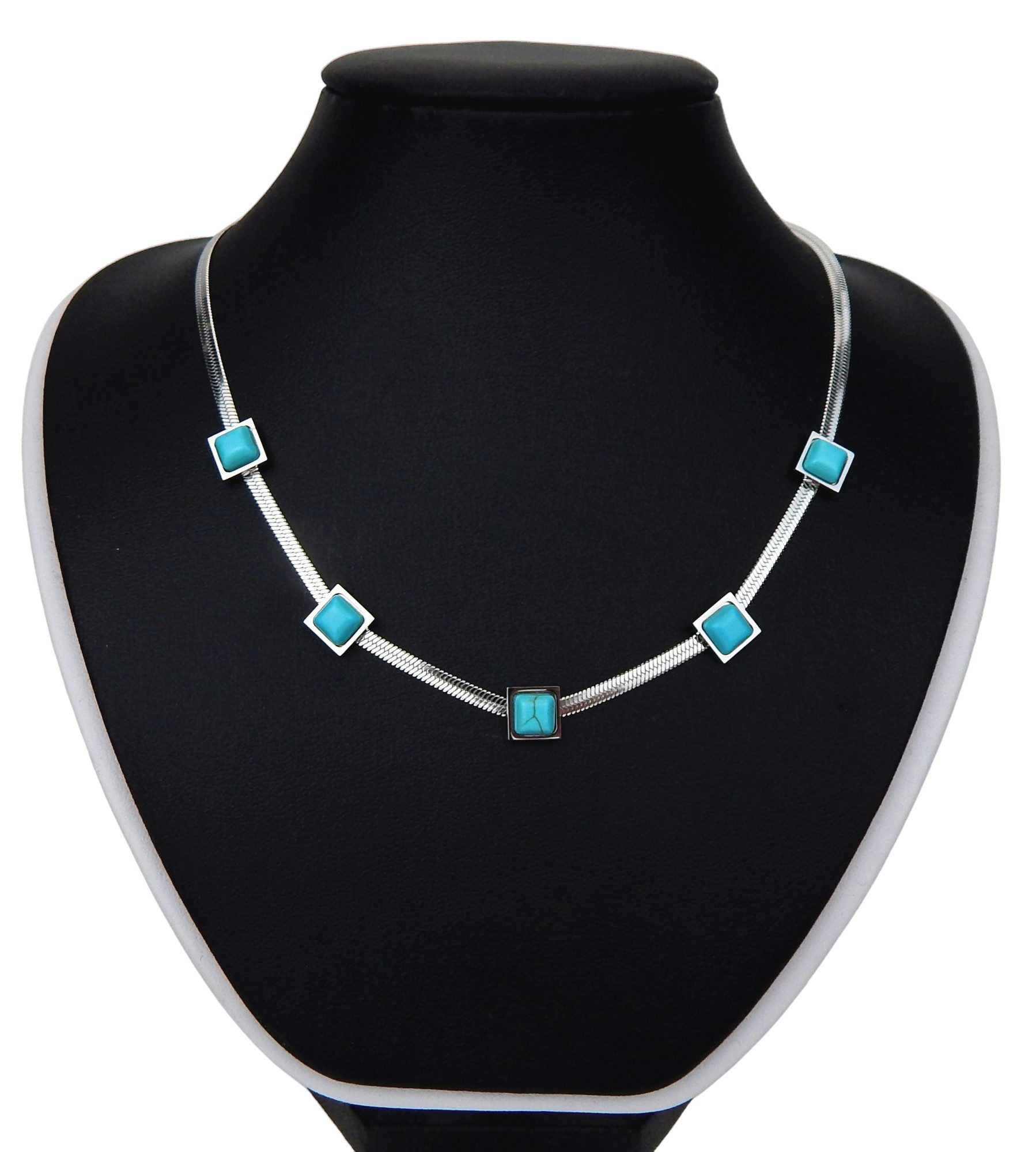 Ella Jonte Edelstahlkette, kurze Kette silber türkis im Boho Style günstig online kaufen