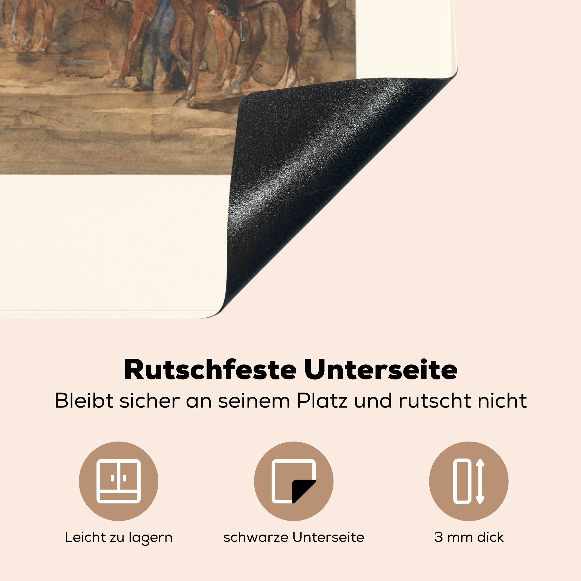 die Herdblende-/Abdeckplatte Hendrik küche, von einem in Ceranfeldabdeckung für Karree Induktionskochfeld Vinyl, cm, - Kavallerie 81x52 tlg), Schutz (1 Gemälde Breitner, George MuchoWow