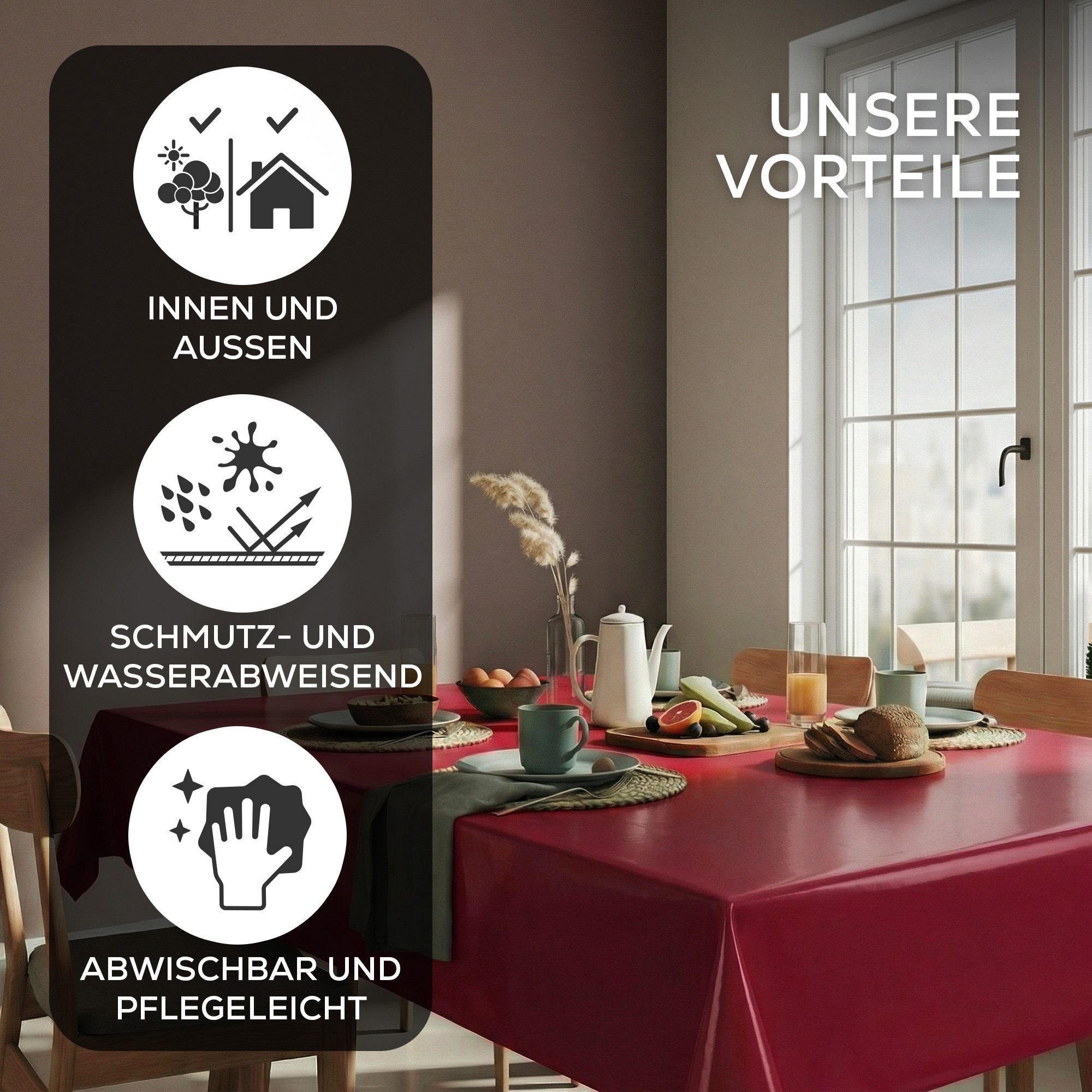 Beautex Tischdecke Wachstuchtischdecke einfarbig abwischbar fleckenabweisend aus uni (1-tlg), Wasserundurchlässig, Strapazierfähig, Zuschneidbar, Pflegeleicht – Bild 2 von 5