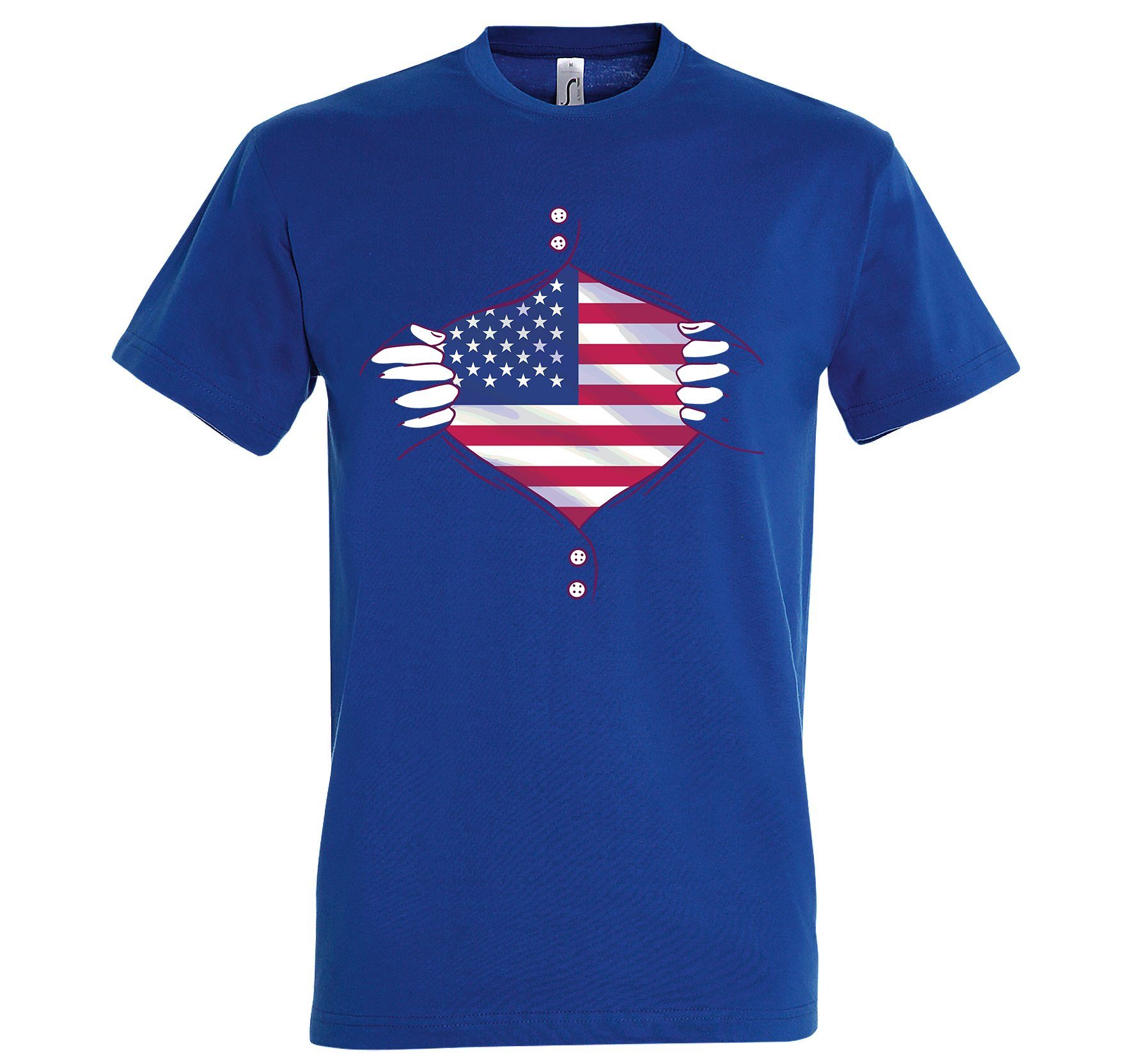 Youth Designz T-Shirt USA Flagge Herz Herren Shirt mit trendigem Frontprint Royalblau