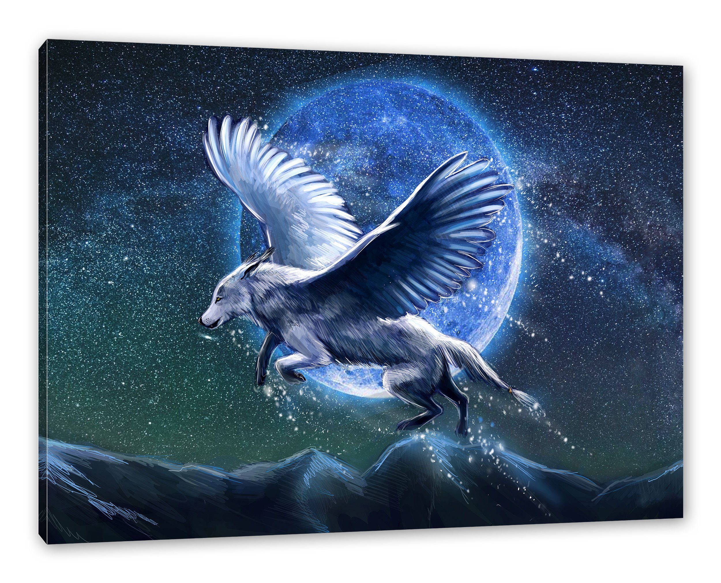 Pixxprint Leinwandbild Wolf mit Flügeln, Wolf mit Flügeln (1 St), Leinwandbild fertig bespannt, inkl. Zackenaufhänger | Leinwandbilder