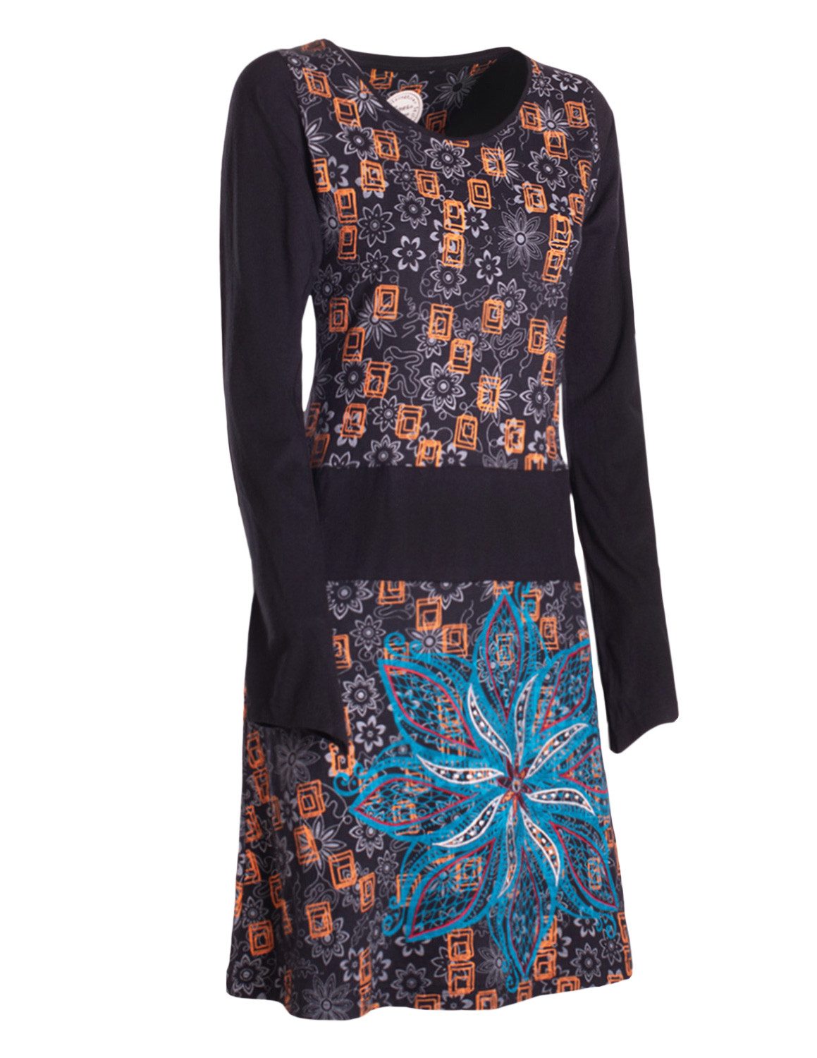 Vishes Jerseykleid Damen Baumwolle Casual Kleid mit Stickerei und Taschen Alternative Bekleidung, Ethno, Hippie, Retro Style