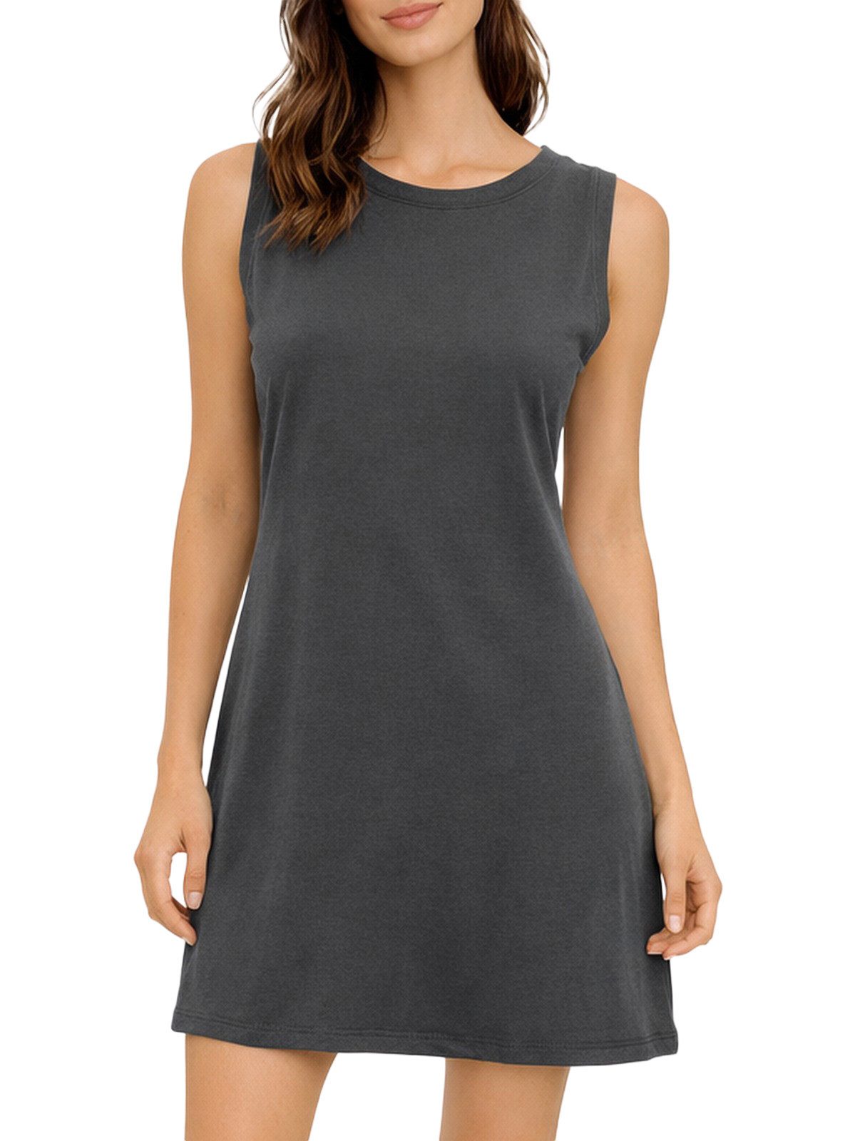 Vishes Sommerkleid Ärmelloses Kleid Damen A-Linie Jersey Baumwolle Unifarben Alternative Mode, Boho, Hippie, Ethno, Festival