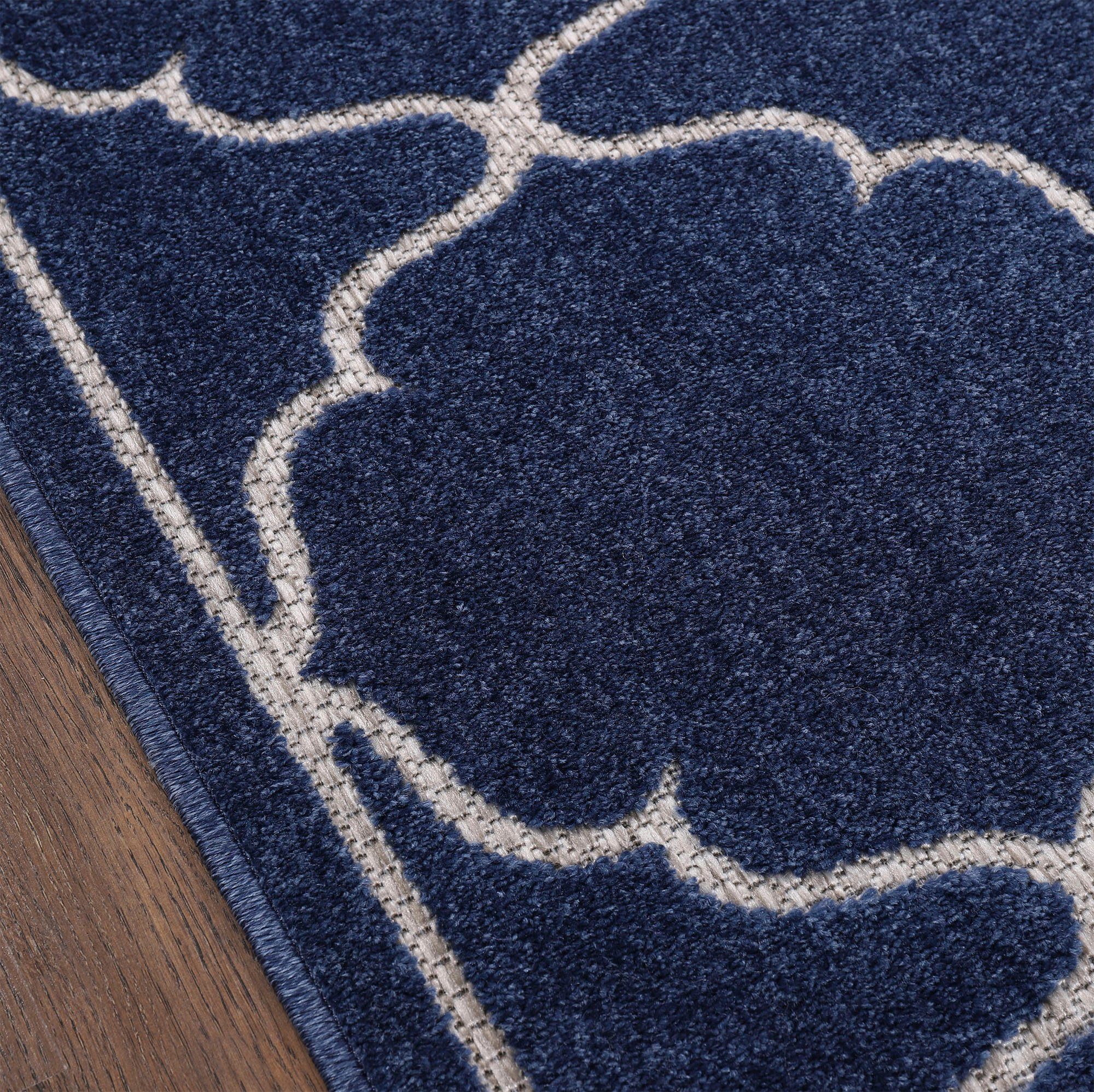 Teppich Berlin, -und blau rechteckig, geeignet, pflegeleicht mm, Höhe: robust In Outdoor und Sanat, 6