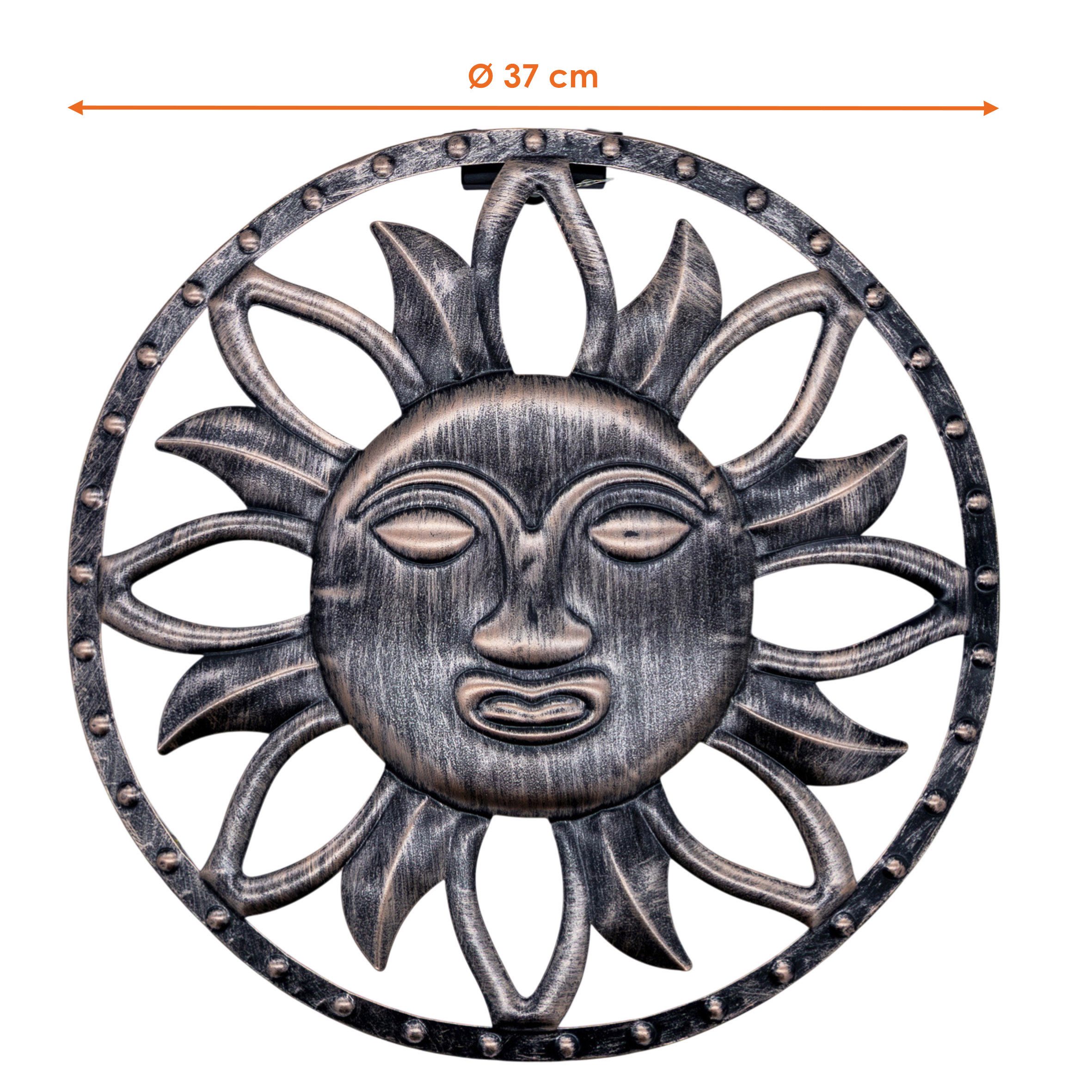 Spetebo Wandbild Solar Wandbild Sonne in bronze mit 25 LED - 37 cm, Sonne (Anzahl, 1 St), Mit Einschaltautomatik bei Dämmerung