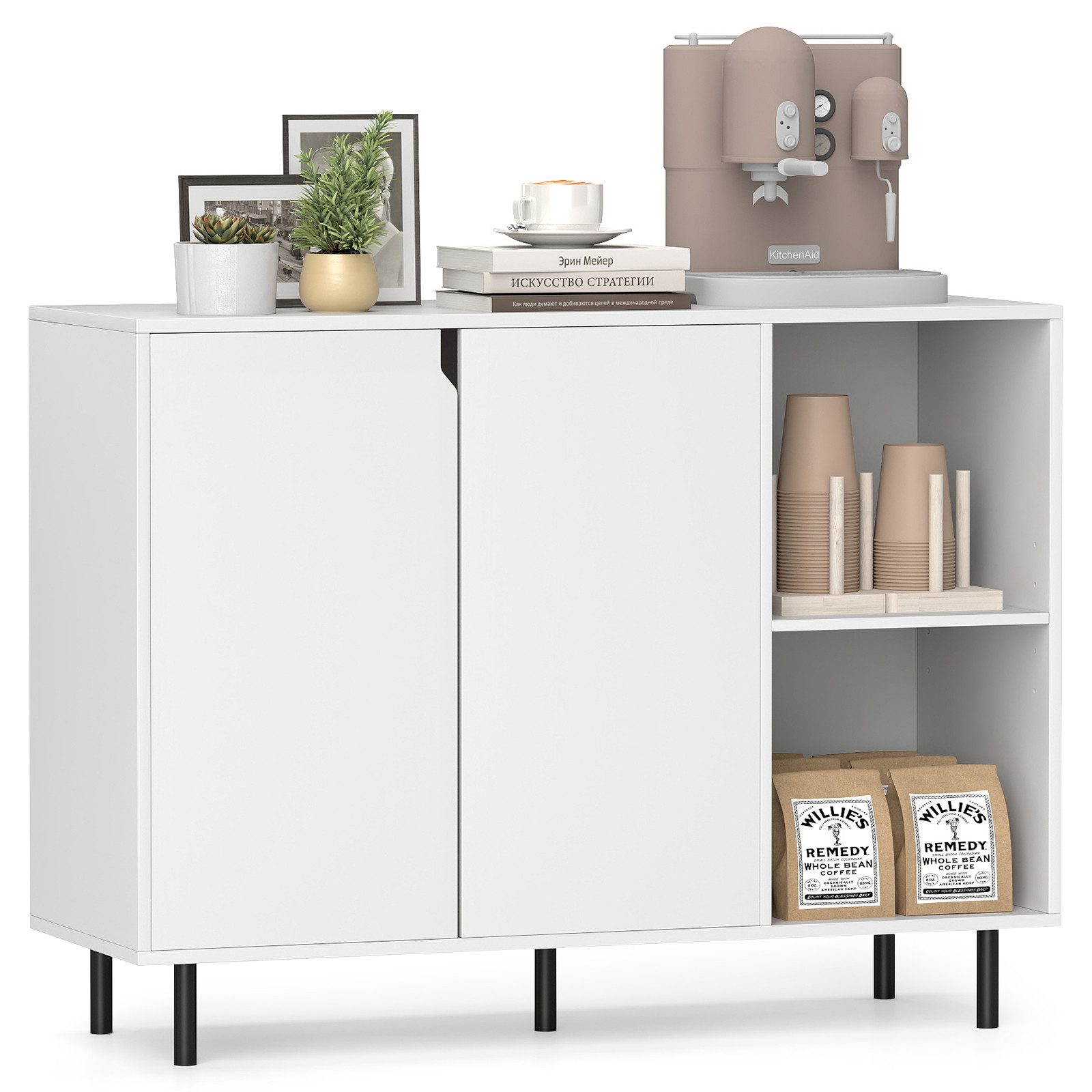 COSTWAY Sideboard Küchenschrank Anrichteschrank, mit verstellbaren Ablagen, 106cm
