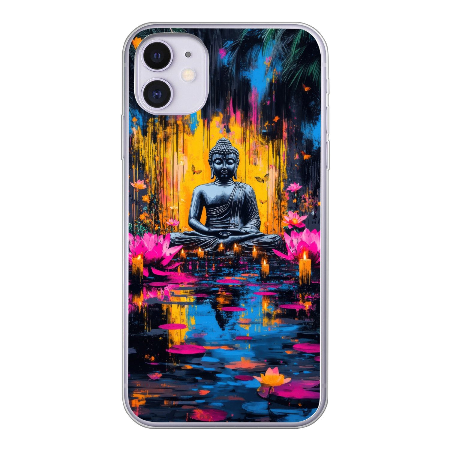 MuchoWow Handyhülle für Apple iPhone 11 Buddha - Blumen - Kerzen - Gelb, Smartphone-Bumper, Print, Handy Schutzhülle Dünn