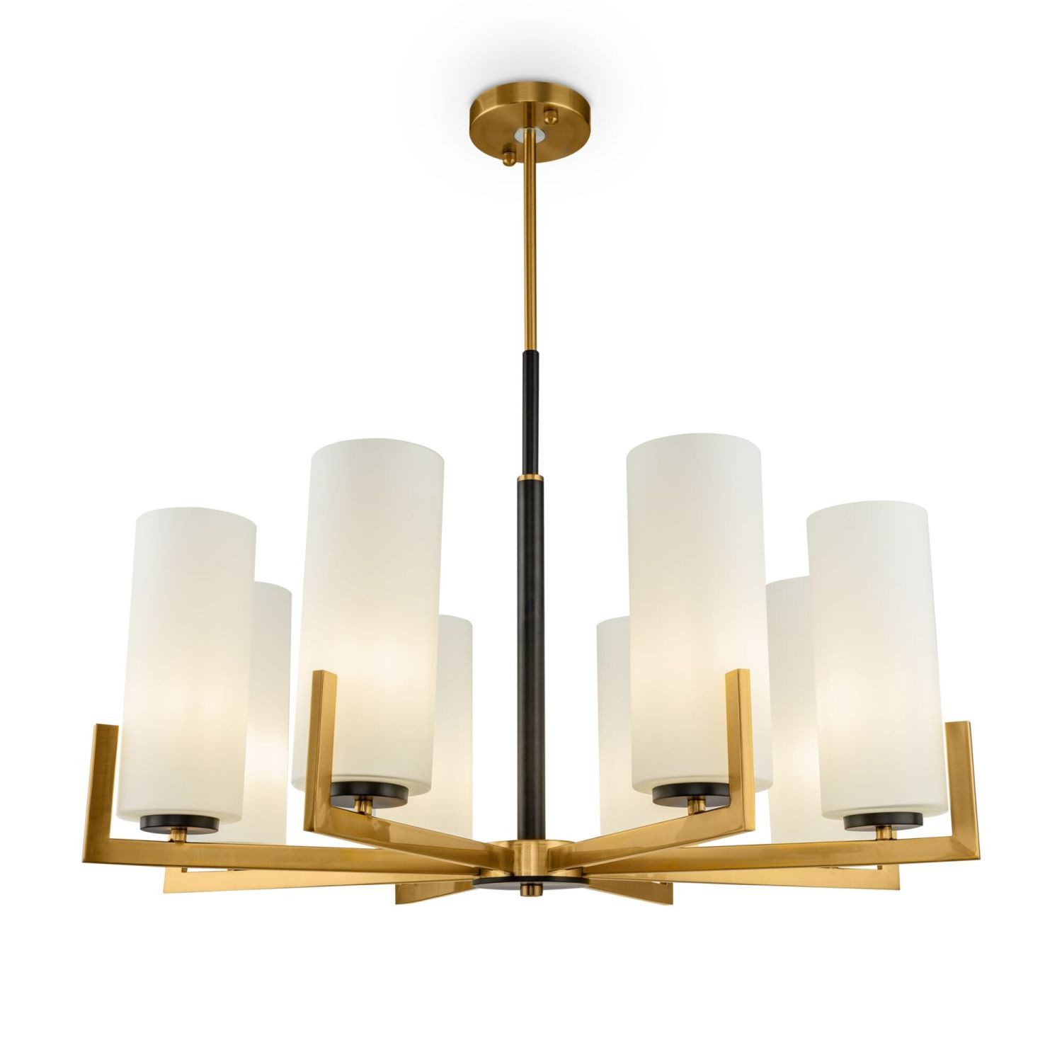 Licht-Erlebnisse Kronleuchter KAYA, ohne Leuchtmittel, Metall Glas E27 76 cm breit in Messing Weiß Schwarz 8-flammig Modern