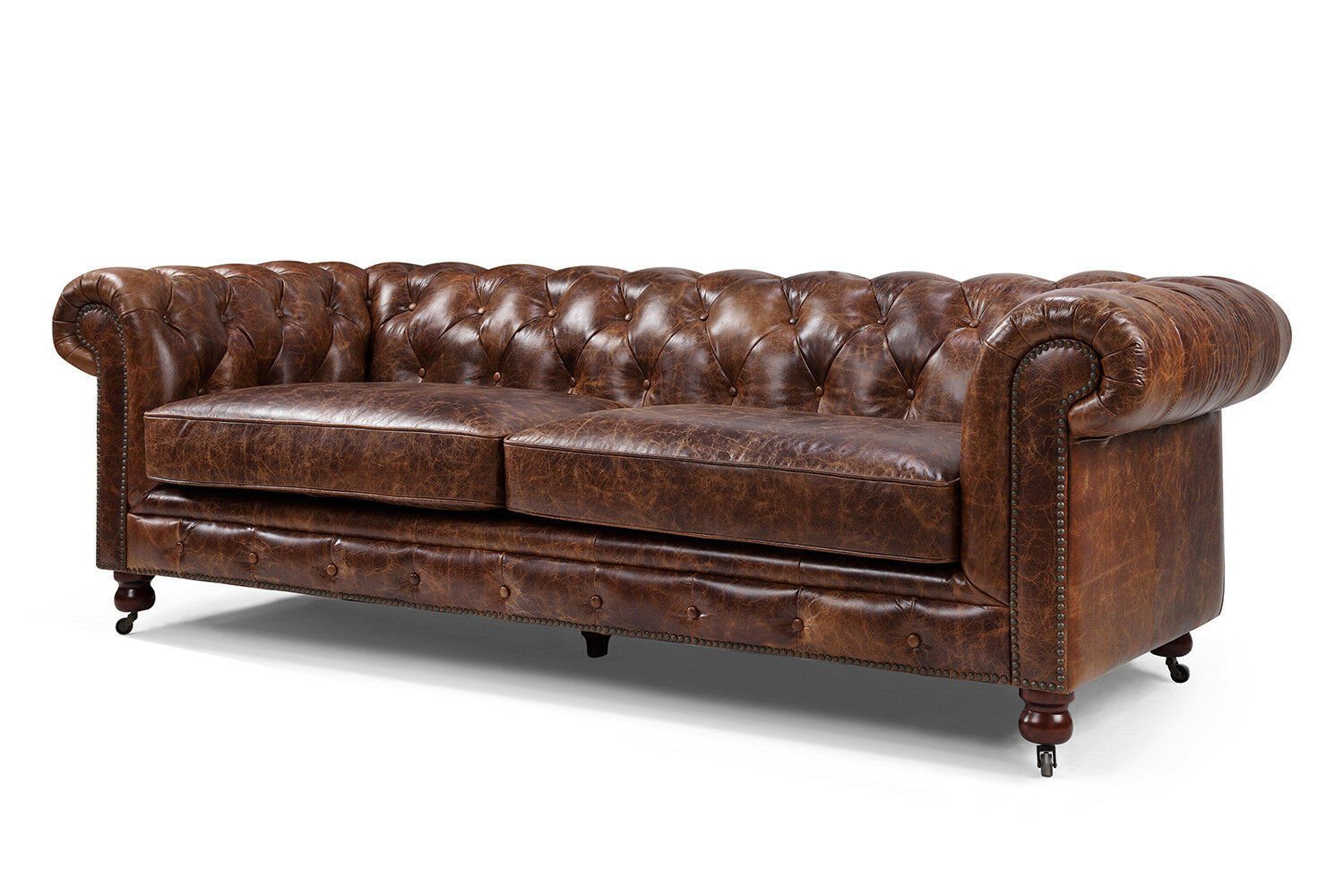 JVmoebel Chesterfield-Sofa, Dreisitzer Sofa Antik Stil Leder Sofa Couch Polster 3 Sitzer Neu
