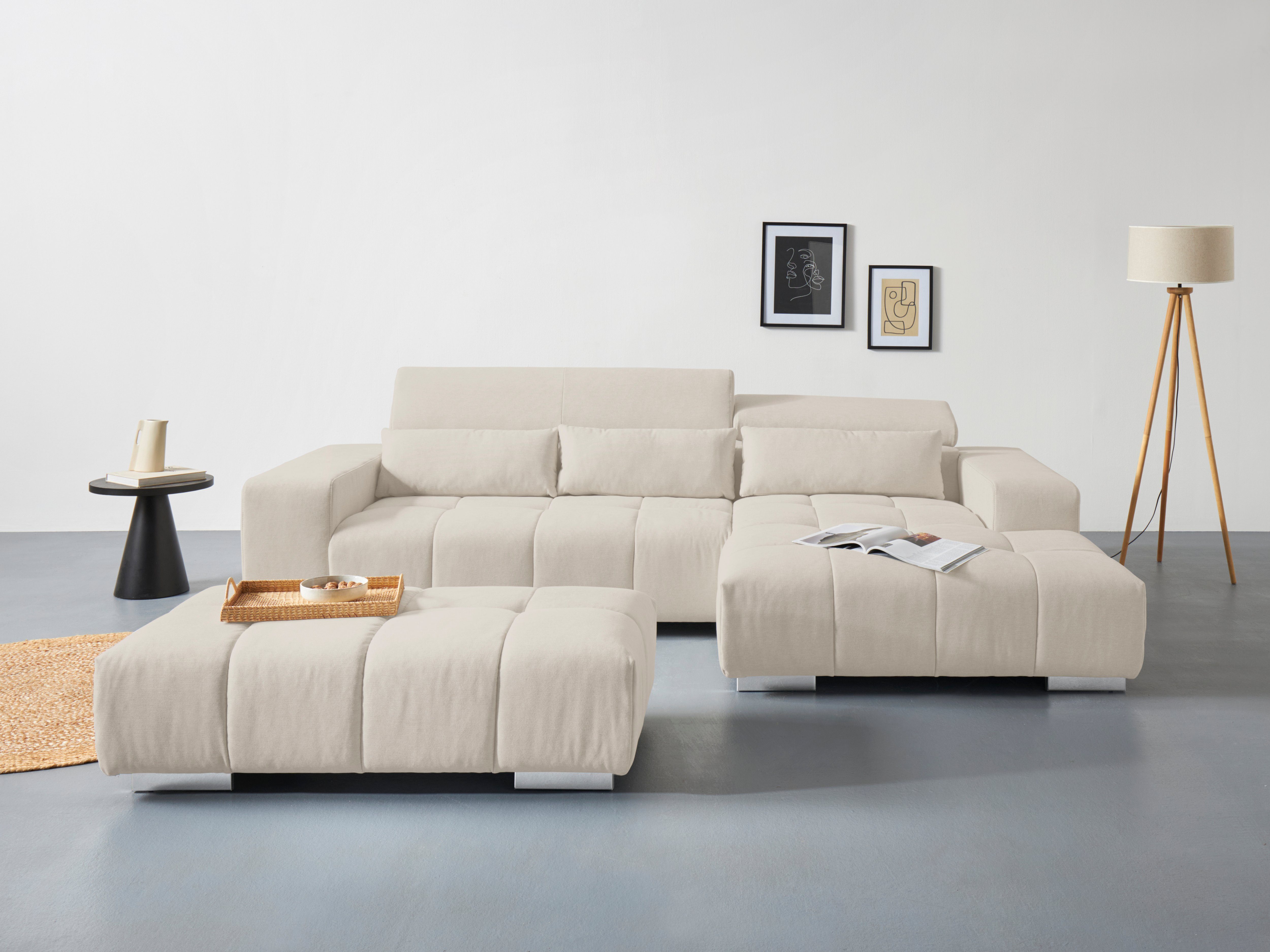 COTTA Ecksofa "Orion L-Form" mit 2x Kopfteilverstellung & 3 Nierenkissen günstig online kaufen
