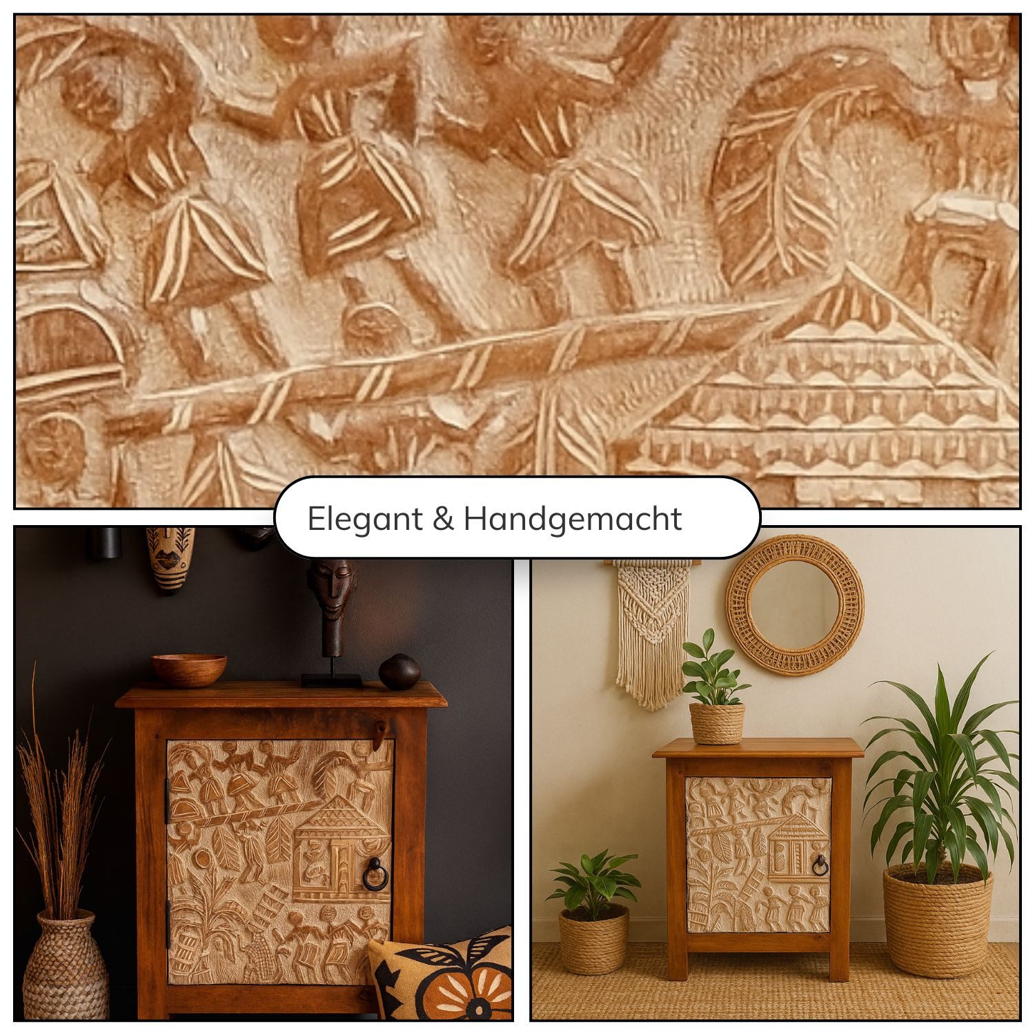 Marrakesch Orient & Mediterran Interior Nachttisch Nachttisch Faten 60cm, Massivholz mit geschnitzter Tür im Boho-Stil (1-St), Handarbeit